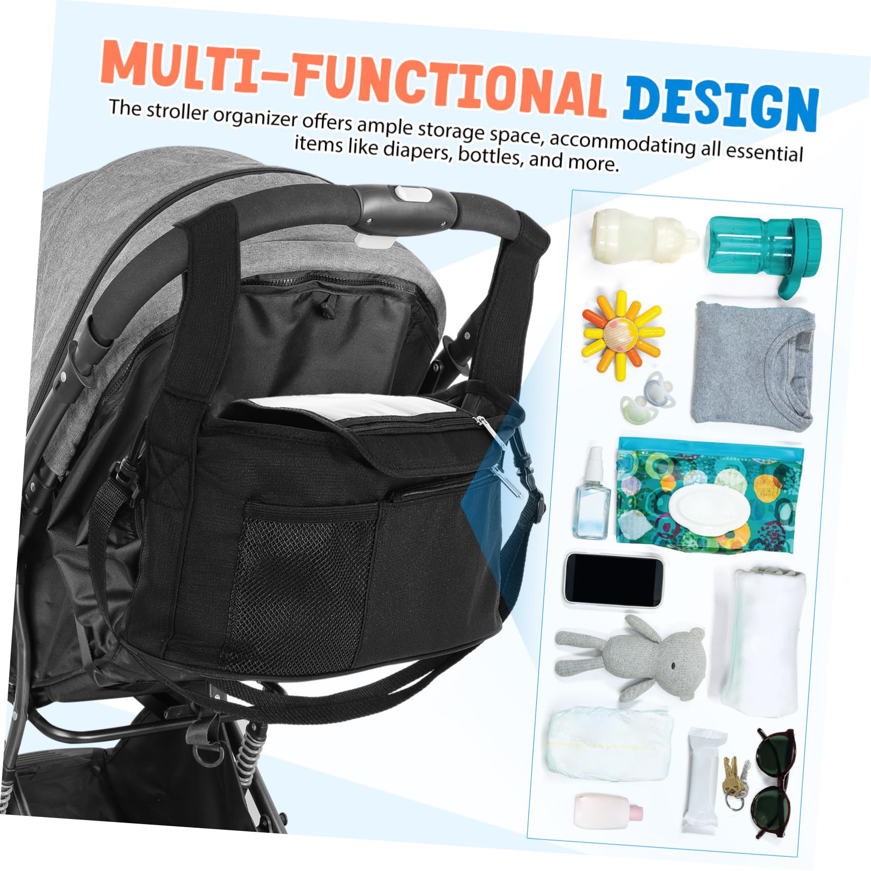 TOYANDONA Borsa Organizer per Passeggino Borsa Portaoggetti Tasche Multiple Accessorio per Passeggino Portabicchieri Soluzione di Archiviazione Pratica