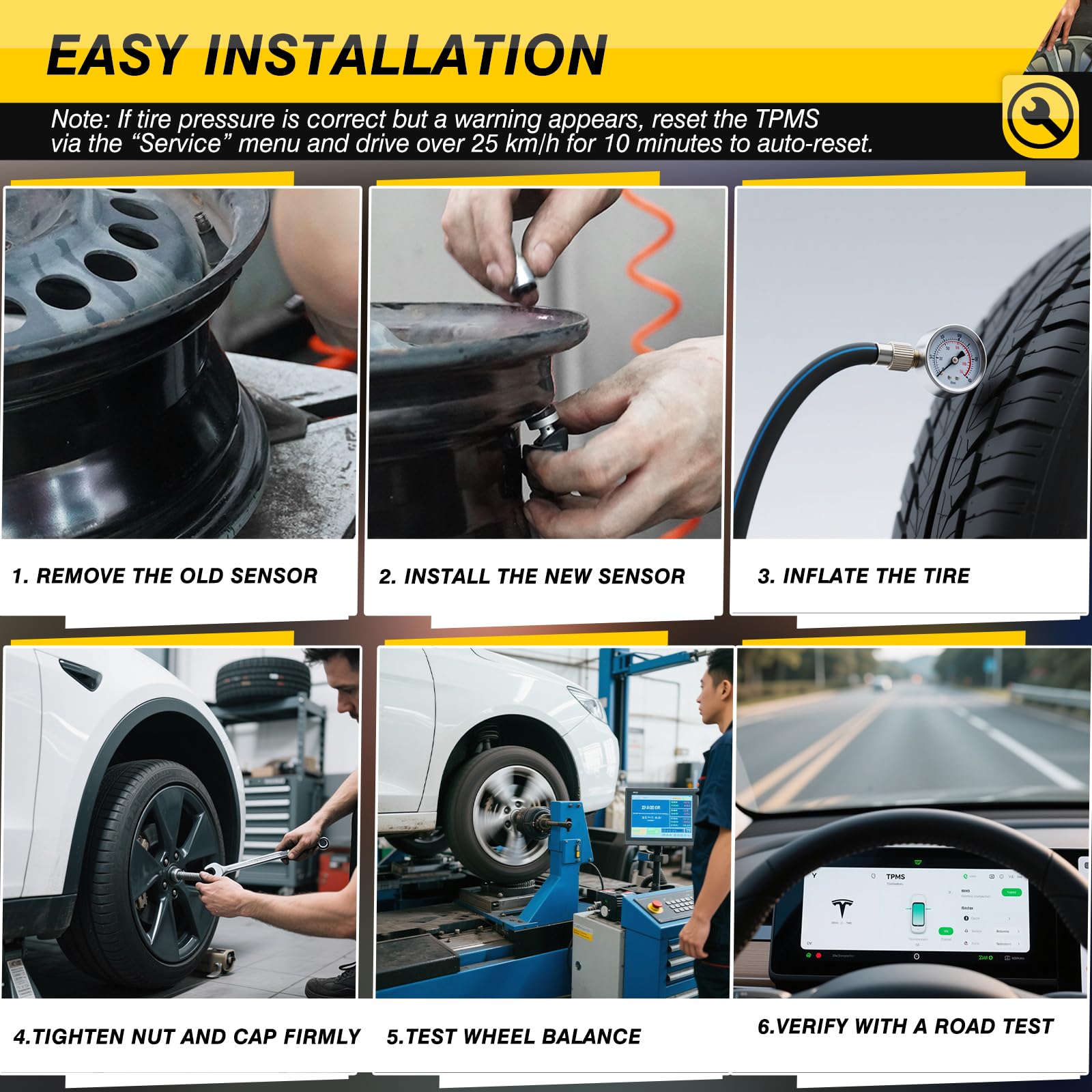 4 Stück Bluetooth Reifendrucksensor für Tesla, TPMS Sensor RDKS Reifendruckkontrollsystem Kompatibel mit 2020-2025 Tesla Model S/3/X/Y 149070101C 1490701-01-B 1490701-01-C