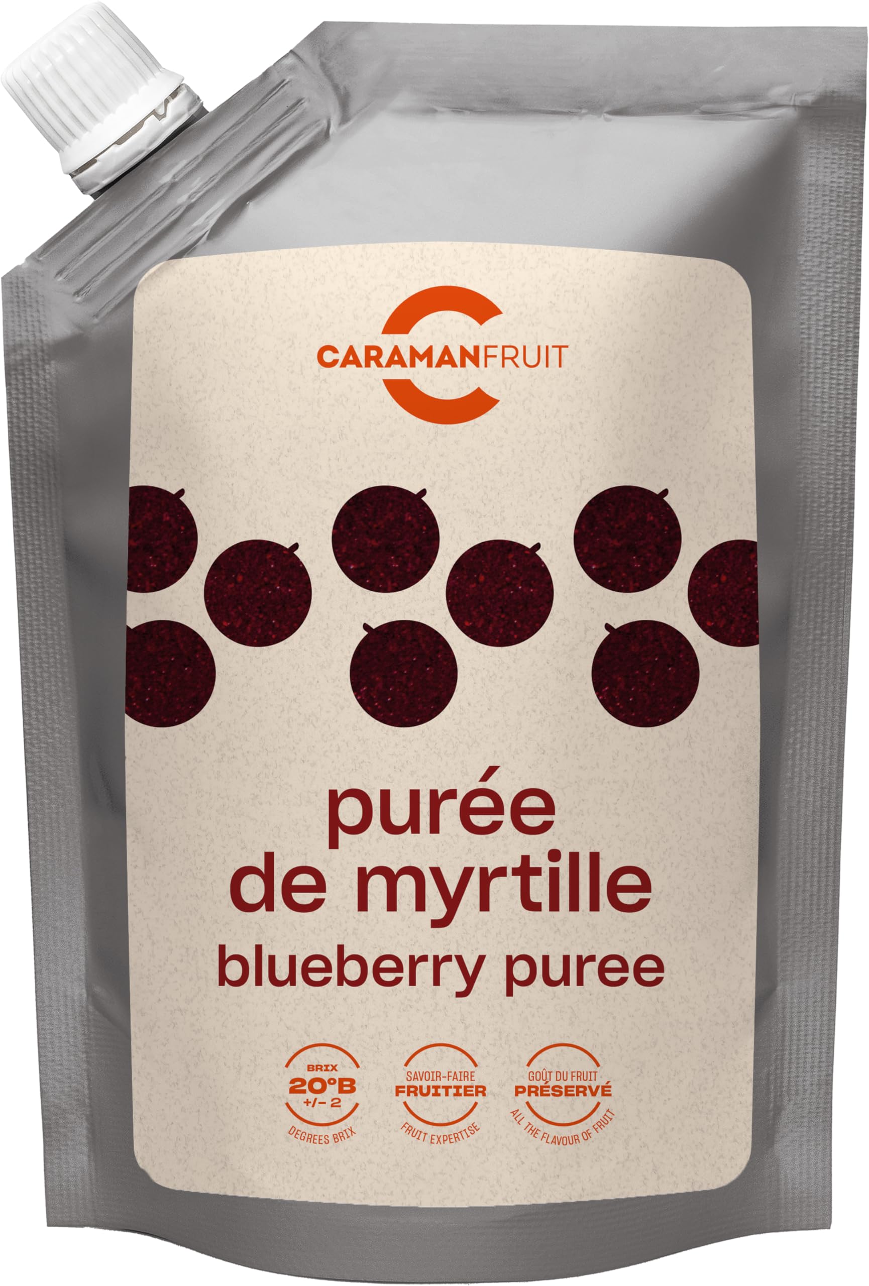 Caramanfruit Heidelbeeren-Frucht-Püree - 4x 1kg - fruchtig süße Blaubeeren, Heidelbeer-Püree, frei von Farb- und Konservierungsstoffen, für Cocktails, Porridges, Smoothies, Blaubeerkuchen, Muffin