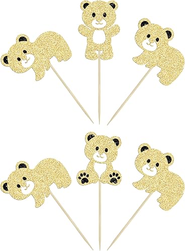 Miniatura 10 de Gyufise 24 piezas de decoración de fiesta de cumpleaños de oso para baby shower, We Can Bearly Wait Cupcake Toppers Decoración de mesa, accesorios