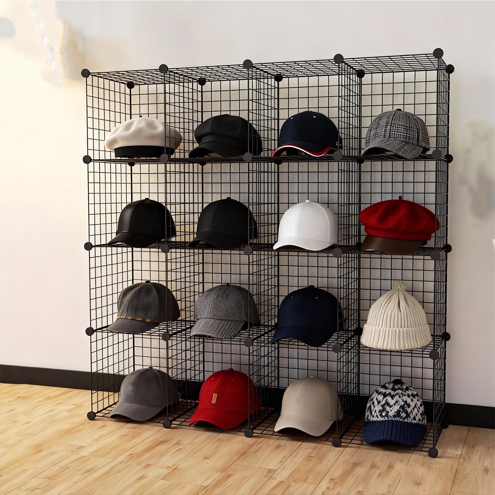 Boîtes de rangement empilables pour casques de sécurité à 16 compartiments, étagère de rangement en métal sur pied pour casques de chantier, présentoir multifonctionnel réglable