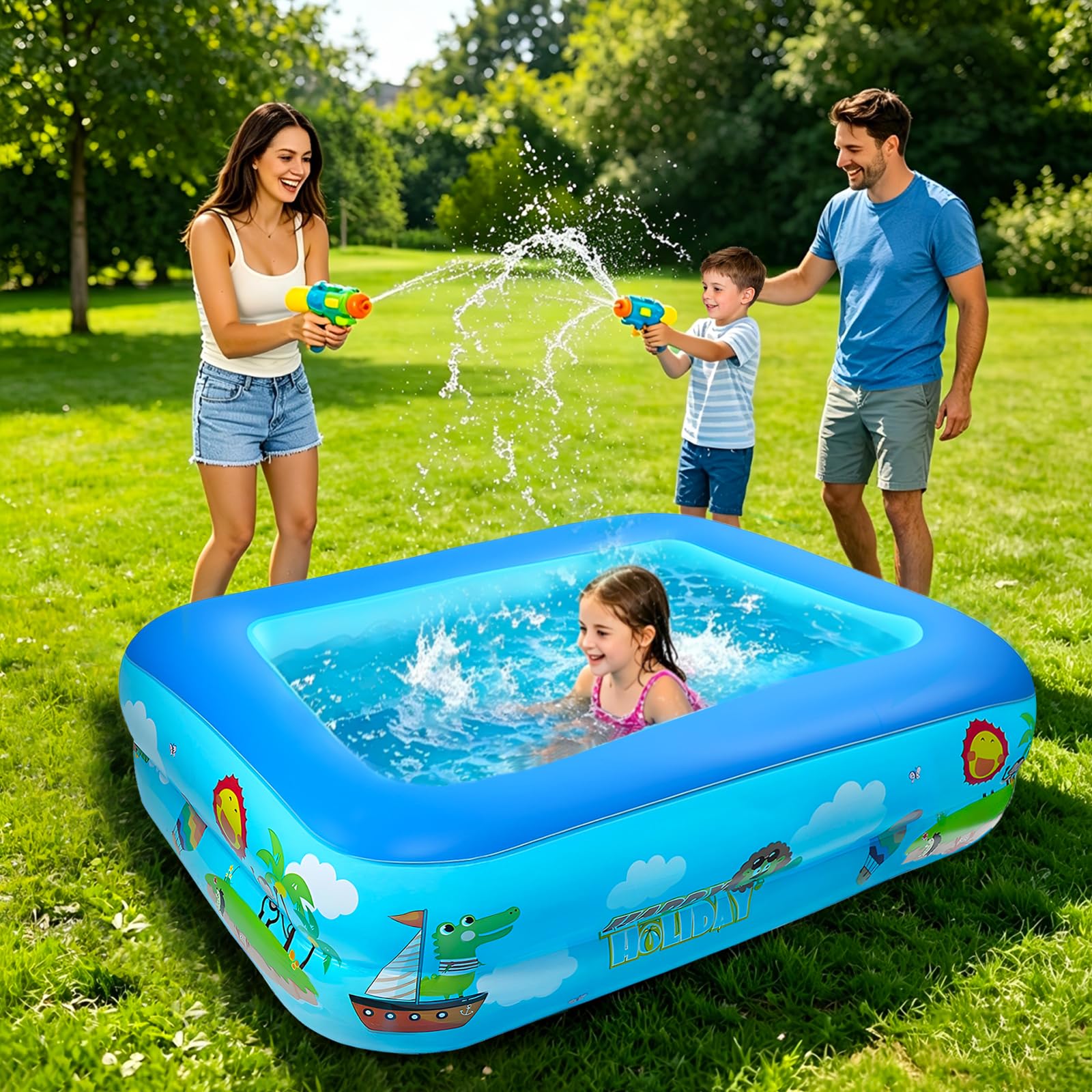 Piscina Gonfiabile Bambini Rettangolare, 120 cm Piscina per Bambini in PVC, Piscina Gonfiabile Rettangolare, Piscine Rettangolari Gonfiabili per Interni ed Esterni, Portatile e Resistente