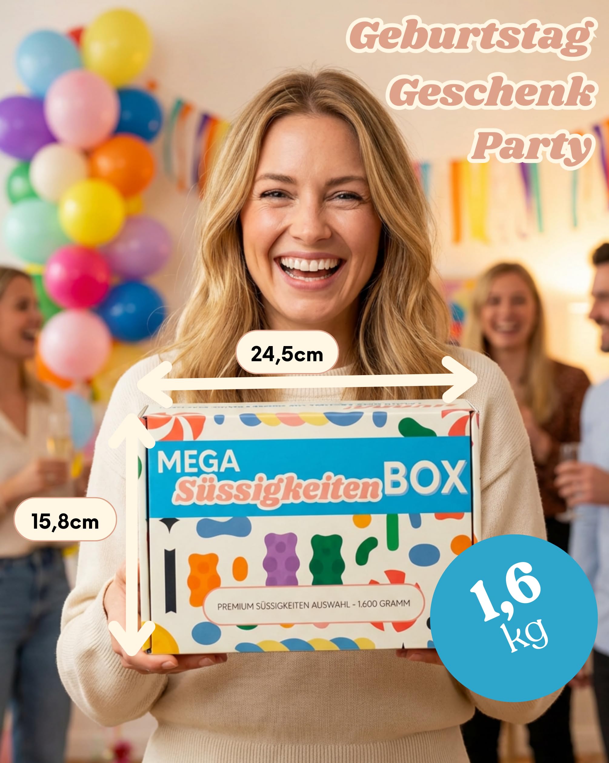 Mega Süßigkeiten Box 1,6kg - Frisch gemischt von Der Zuckerbäcker, mit Haribo Trolli Red Band Suntjes, 15 Sorten Fruchtgummi Mix XXL, Geschenkbox Snackbox, Handverpackt in Deutschland