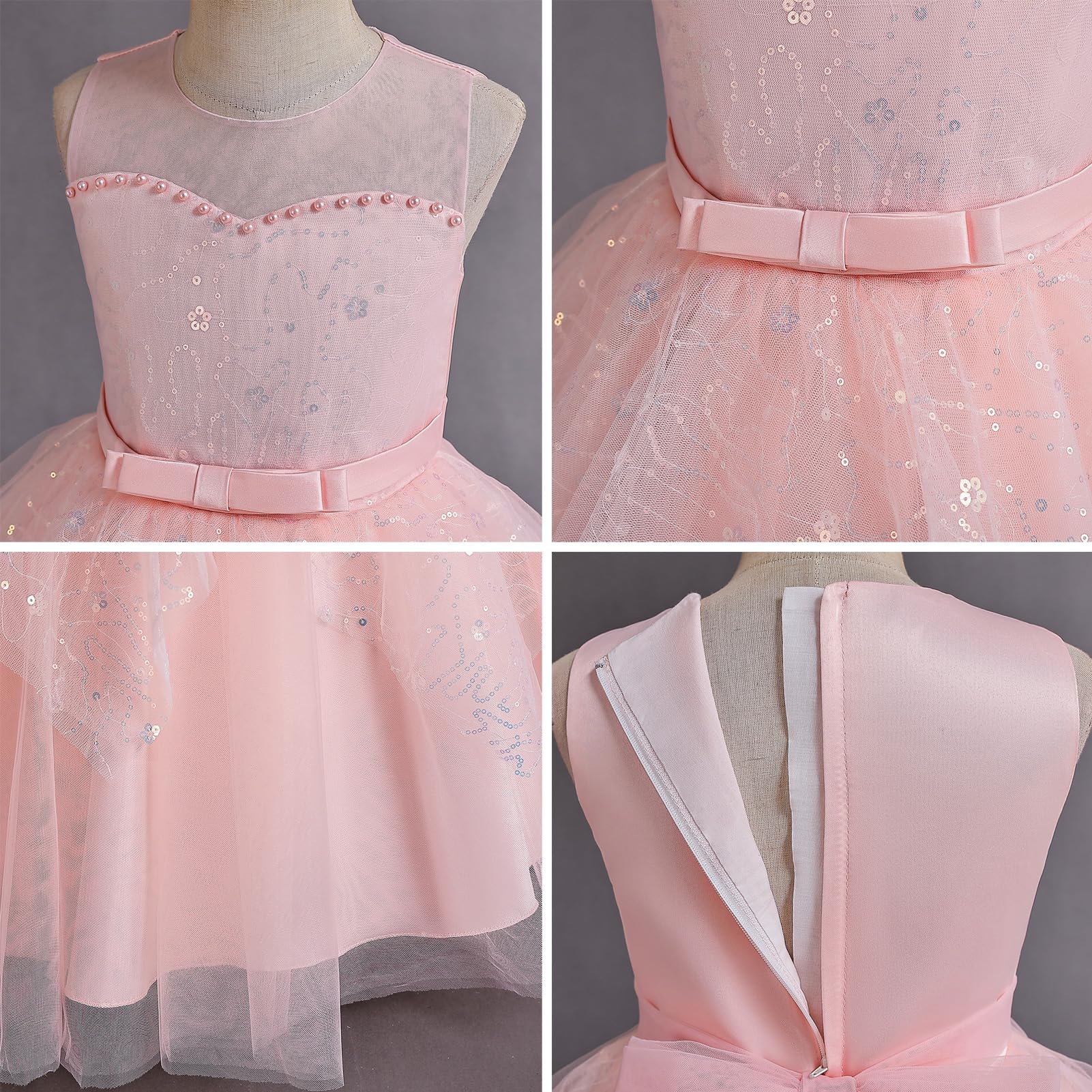 IWEMEK Kinder Mädchen Kleid Zeremonie Hochzeit Lang Karneval Tutu Ärmellos Kleid Taufe Kommunion Geburtstag Party Brautkleid