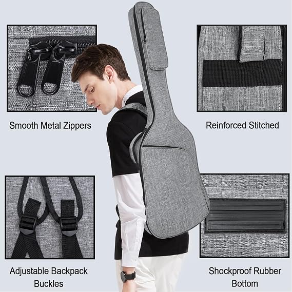 Bass Guitar Bag 7mm Padded Bass Guitar Gig Bag Padded Soft Electric Bass Guitar Case Backpack with Pocket, grey-1, Stylish