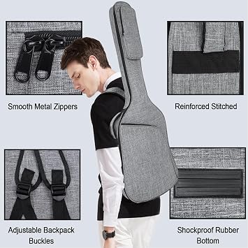 Bass Guitar Bag 7mm Padded Bass Guitar Gig Bag Padded Soft Electric Bass Guitar Case Backpack with Pocket, grey-1, Stylish
