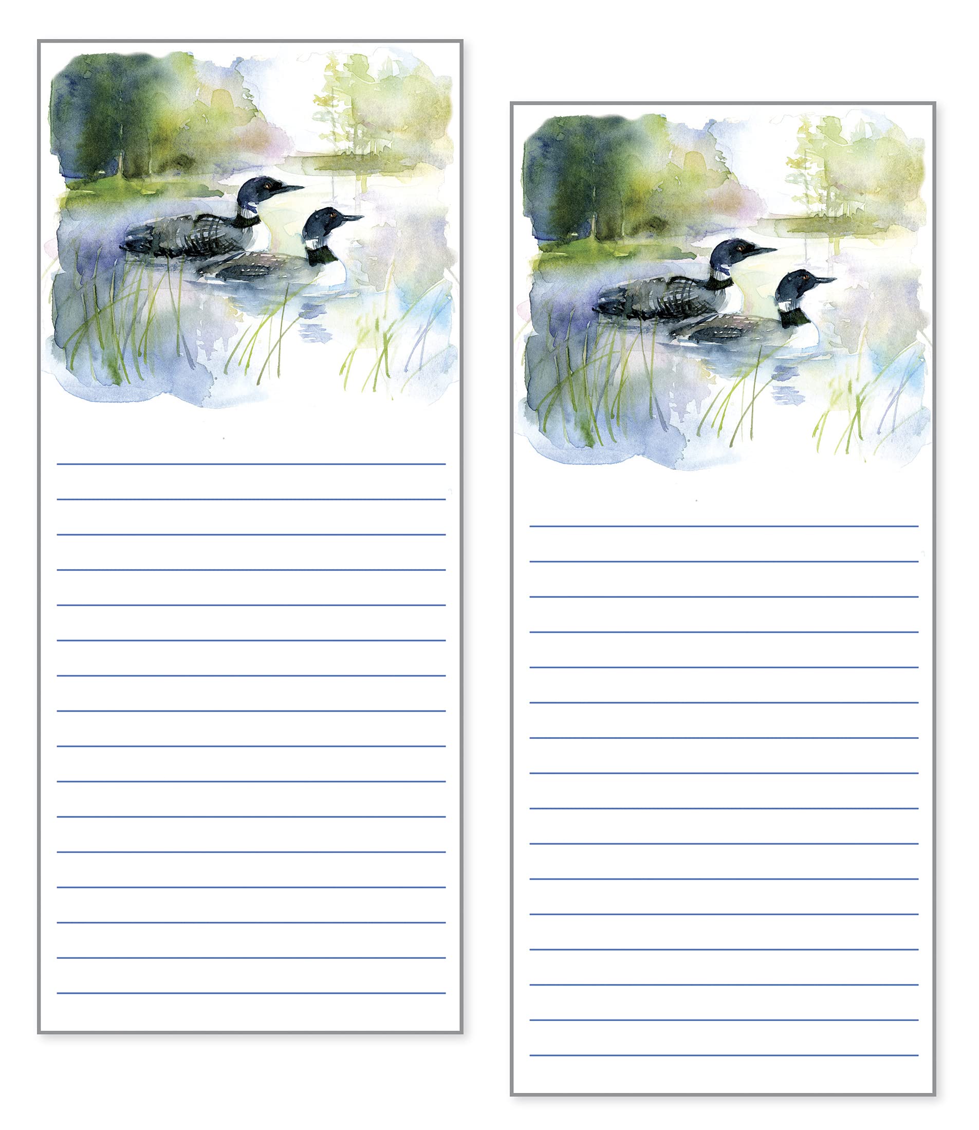 Gina B Designs Set of 2 - List Pad, Grocery List Pad, Fridge Pad, Notepad, Shopping List, To-Do List, Scratch Pad with Attachable Magnet - Loons on Lake