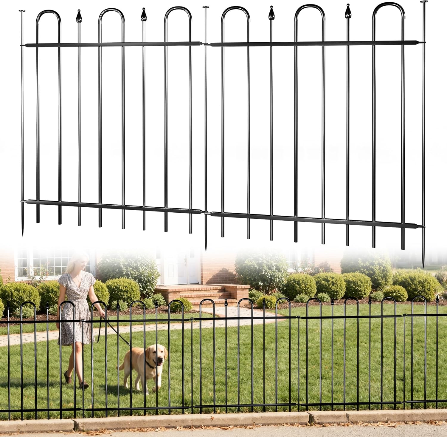 24.3ft(L) x 24in(H) 10 Panels Metal Rustproof Decorative Garden Fence, No Dig Animal Barrier Fence, Outdoor Border Fence Panels with Ground Stake, for Pets, Flower Bed, Yard, Patio