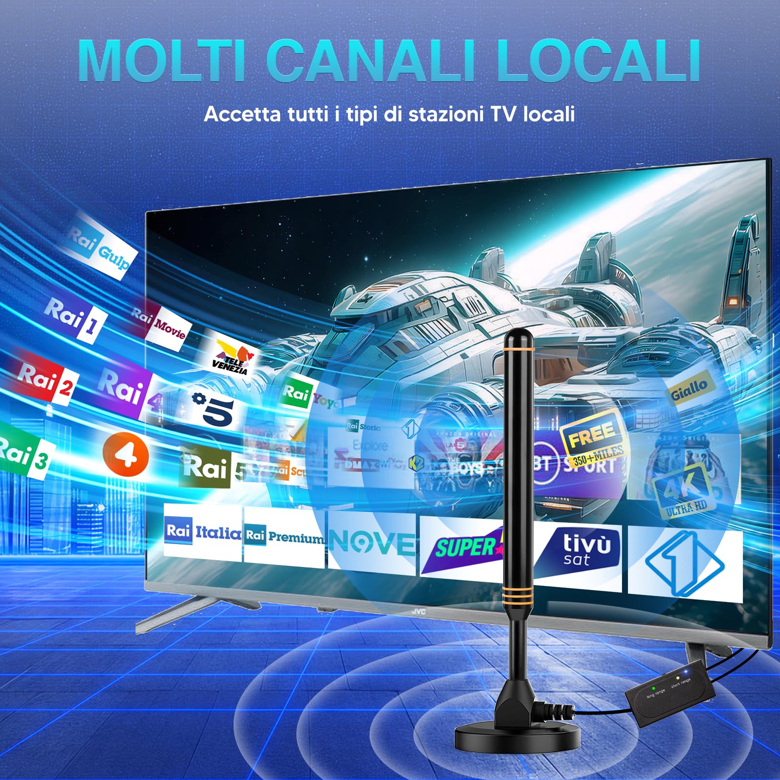 2024 Antenna TV Digitale - Antenna TV interna per la Ricezione di Canali TV Digitali, Antenna Amplificata Potente e Portatile con Cavo Coassiale da 5 m, Ricezione a Lungo Raggio di 580 km - arancia