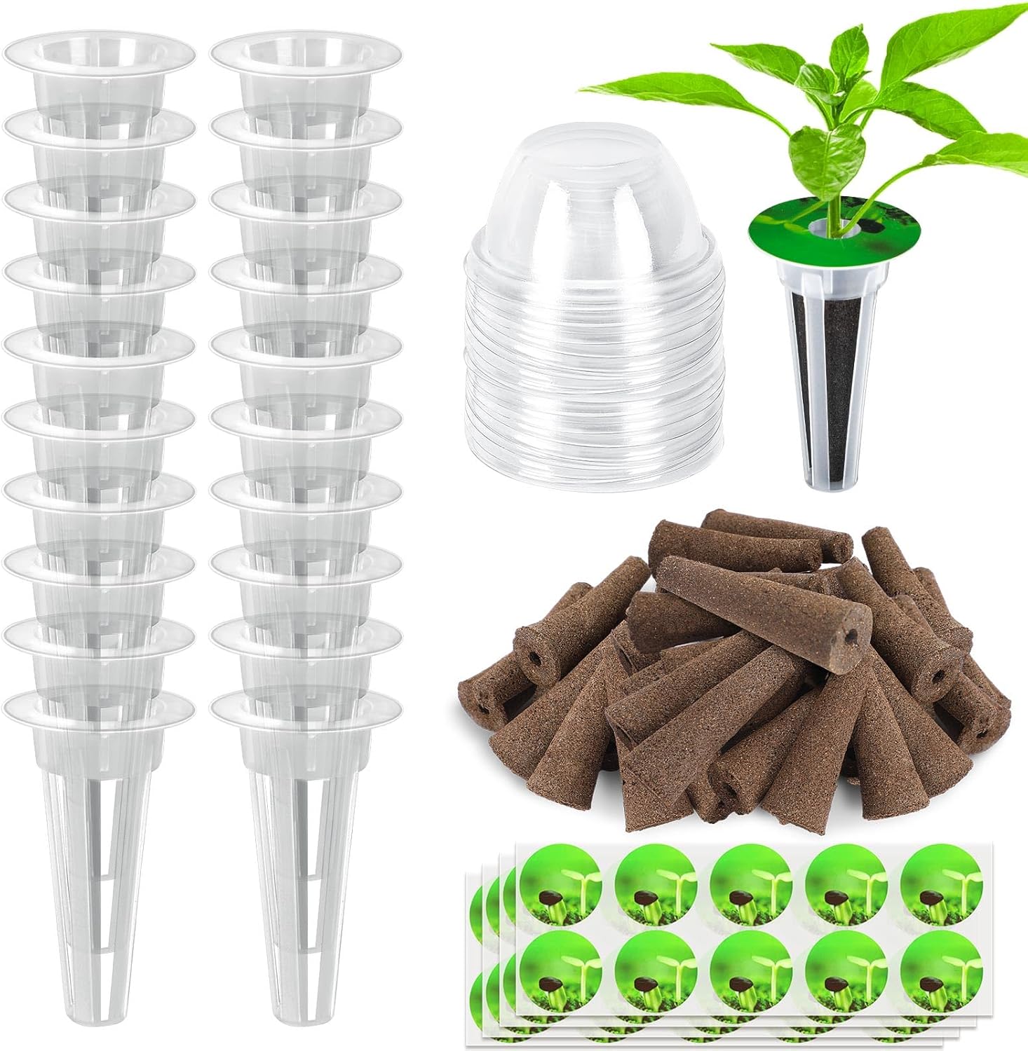 DECYOOL Garden Seed Pods, 48pcs Hydroponic Pods Kit:Grow Anything Kit with 12 Grow Baskets,12 Grow Sponges, 12 Pod Labels,12 Grow Domes
