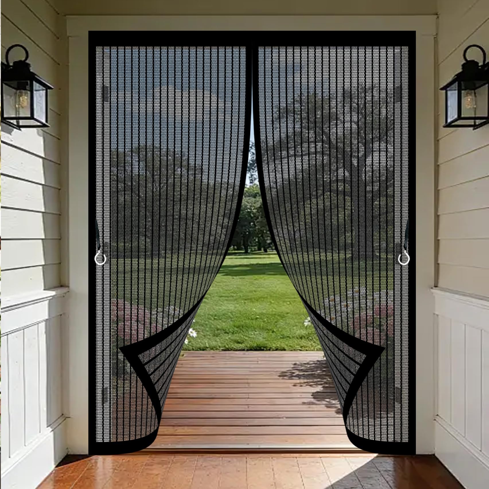 Xueqxue Black Magnetic Screen Door 164 X 196 Cm With Powerful Magnets & Full Frame Magic Tape, Keep Bugs Out & Lets Fresh Air In Magnetic Fly Screens Duty Door Screen For Patio Doors Bedroom,