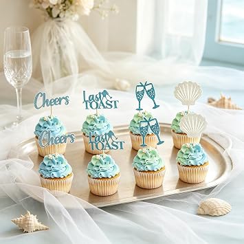 Coastal Beach Cupcake Toppers Last Toast on the Coast Bachelorette Decor