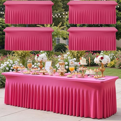 Vista 67 de Paquete de 2 manteles de elastano negro para mesas rectangulares de 6 pies, sin arrugas, elásticos, ajustables, falda de mesa elegante de 6 pies