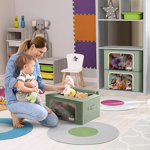 Vista 6 de Sorbus Contenedores de almacenamiento con marco de metal, bolsas organizadoras de ropa apilables y plegables, contenedores de almacenamiento de tela