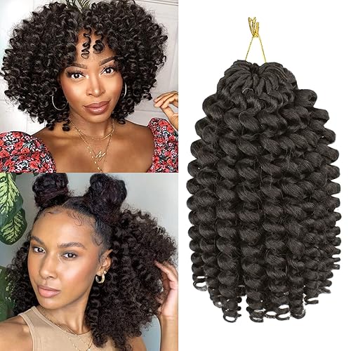 Cabello rizado jamaicano con rebote de 10 pulgadas, 6 paquetes de trenzas de cabello rizado con varita, extensiones de cabello corto y rizado para