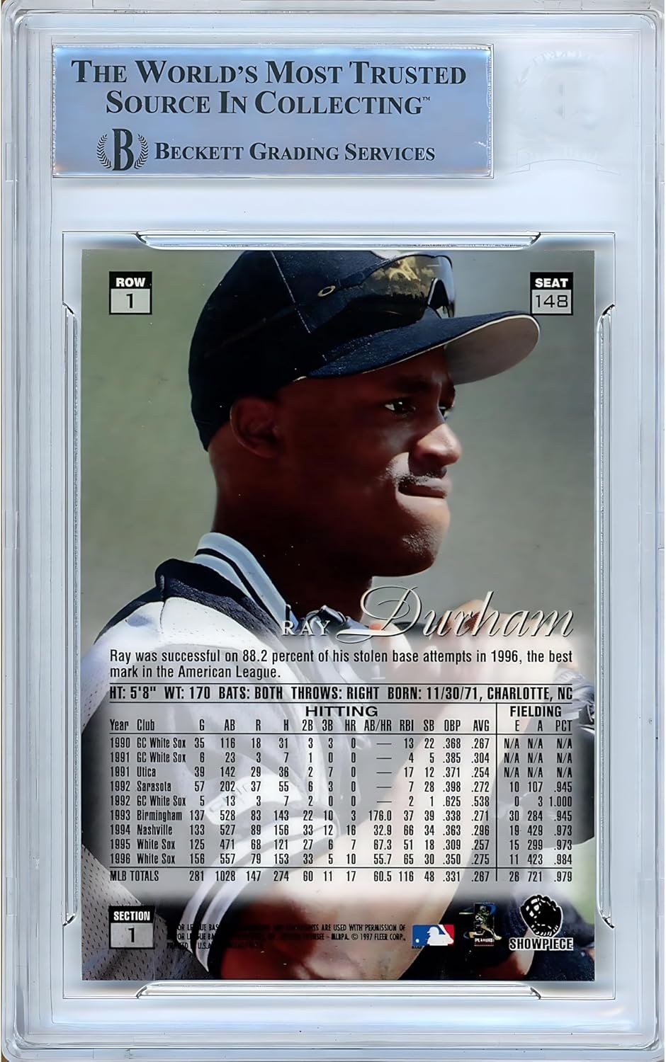 Ray Durham Signed 1997 Flair Showcase Row 1#148 Baseball Trading Card Slab Beckett BAS Authentic Slabbed COA Played For Chicago White Sox Collectibles Memorabilia