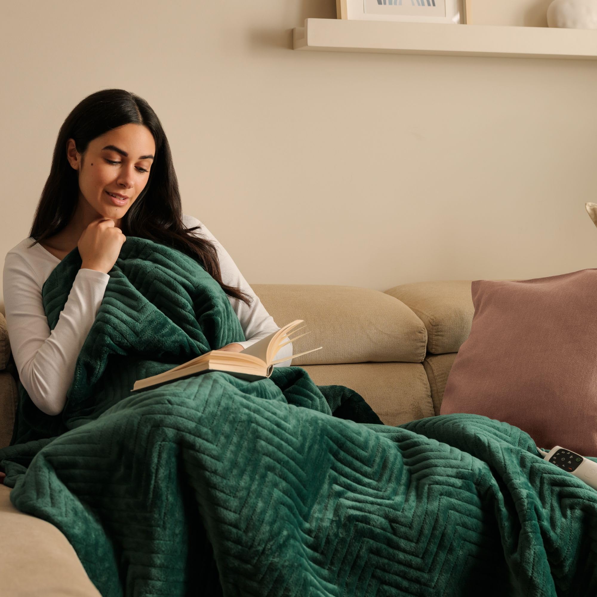 DAGA Coperta termica elettrica per divano Relax Soft Armonia Verde, tecnologia di riscaldamento Intellisense, tessuto e imbottitura in velluto, 6 livelli di temperatura, 160 x 120 cm