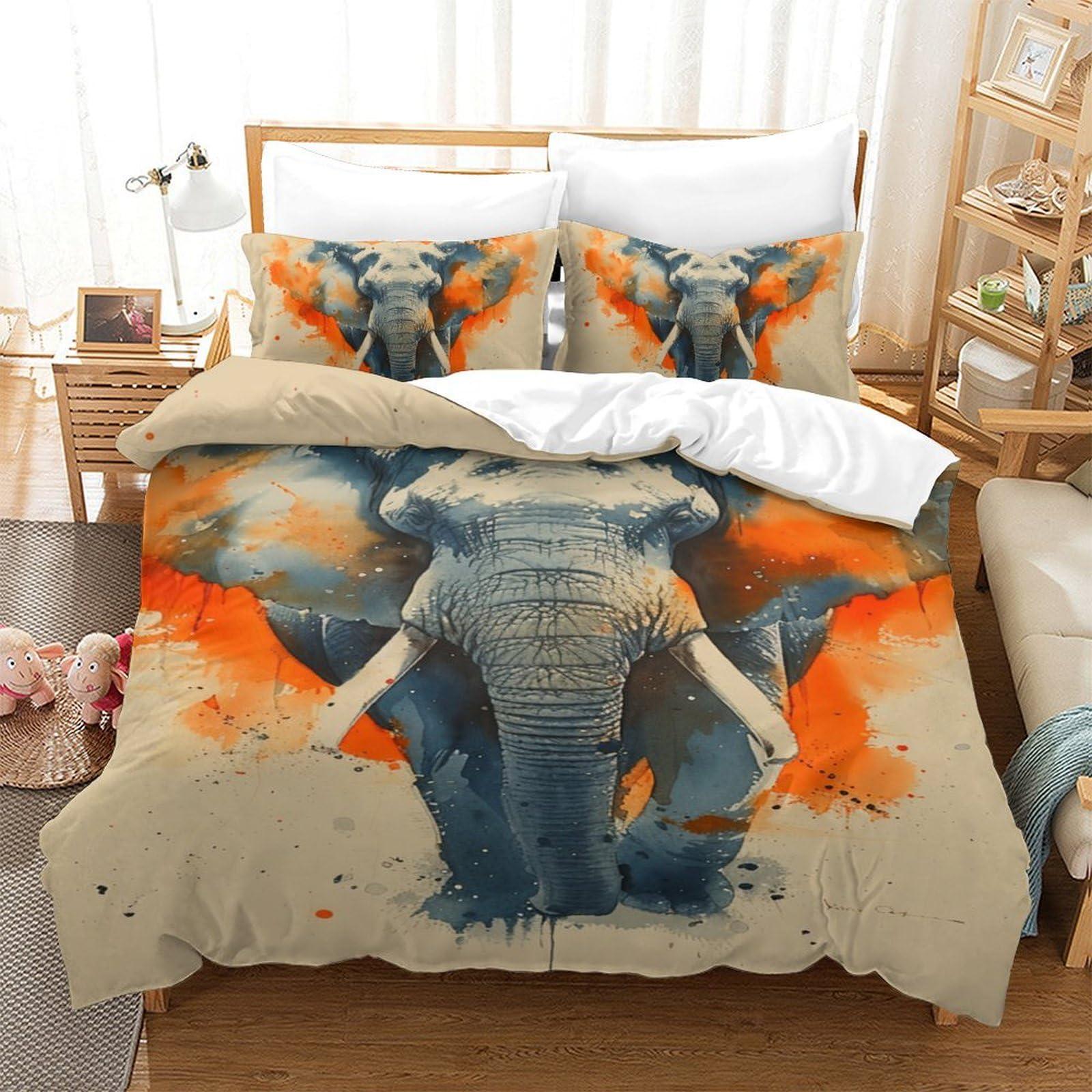 Ensemble de literie éléphants imprimé 3D durable pour lit enfant