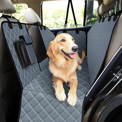 Pecute Funda Perros Coche, Funda de Asiento para Perros Impermeable y Resistente, Protector Coche Perros con Rejilla Flexible Pasar Aire, Universal para SUV, Camión, Transportar y Viaje