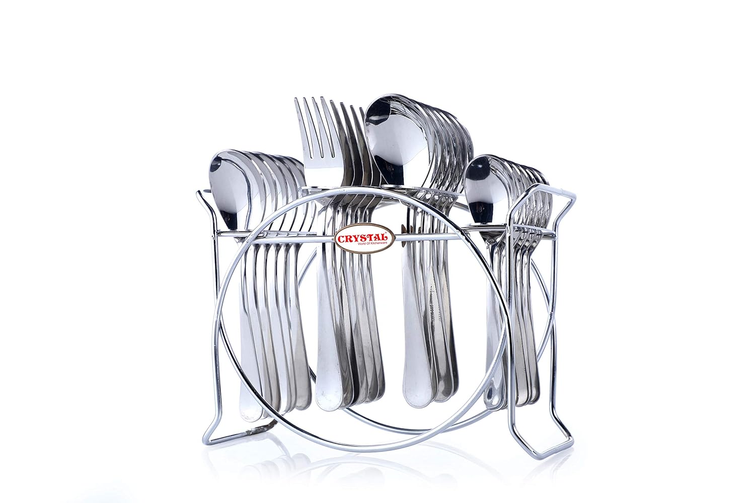Crystal Modish Stainless Steel Cutlery Set – 25 Pcs (Tea Spoons – 6, Baby Spoons – 6, Dessert Spoons – 6, Dessert Fork – 6, Stand – 1), 100% Food Grade, Non Toxic, Anti Rust