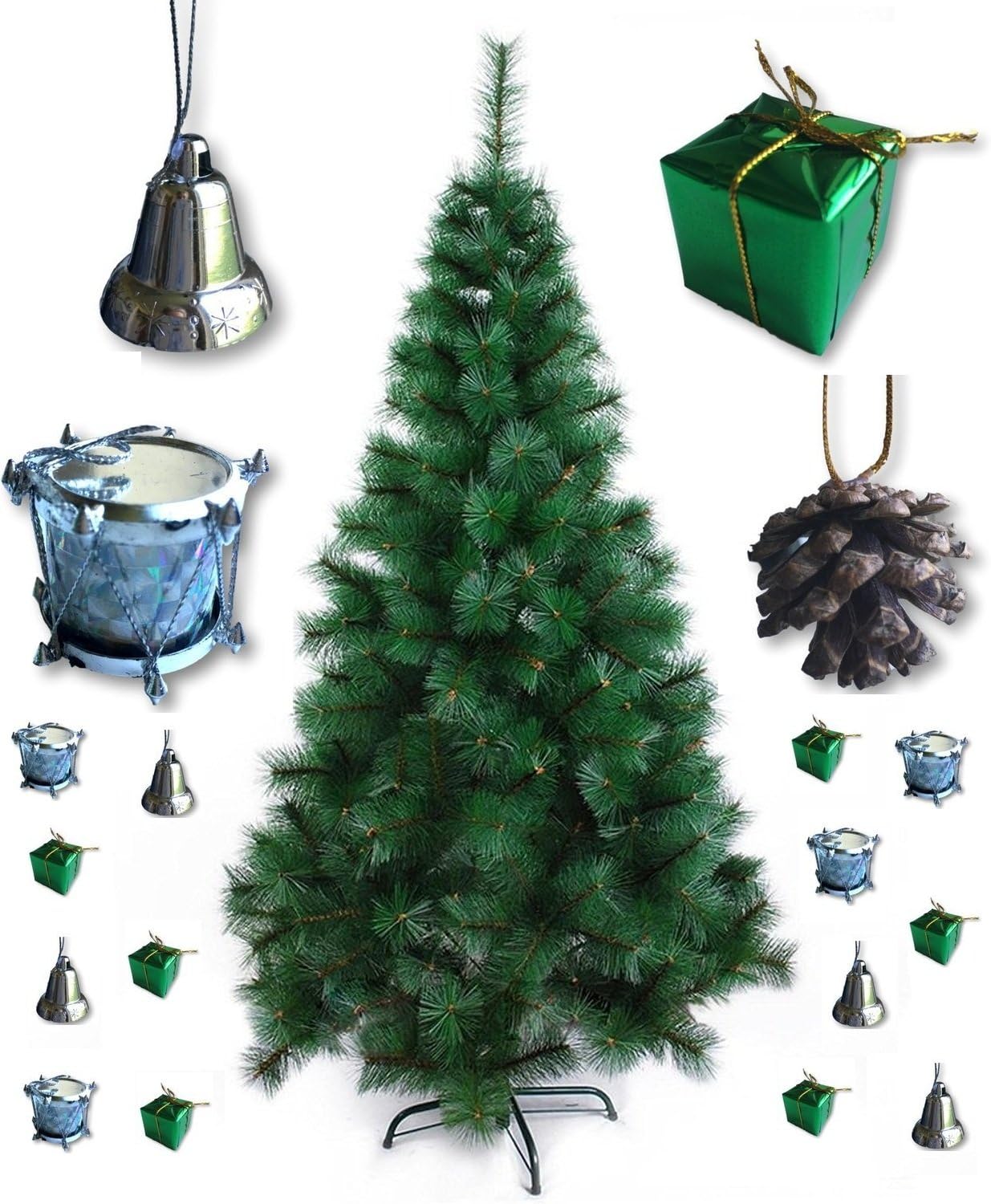 Theme My Party Christmas Pine Tree with Decoration 40 Pieces (6ft Tree Pine Tree + 40 Decoration)