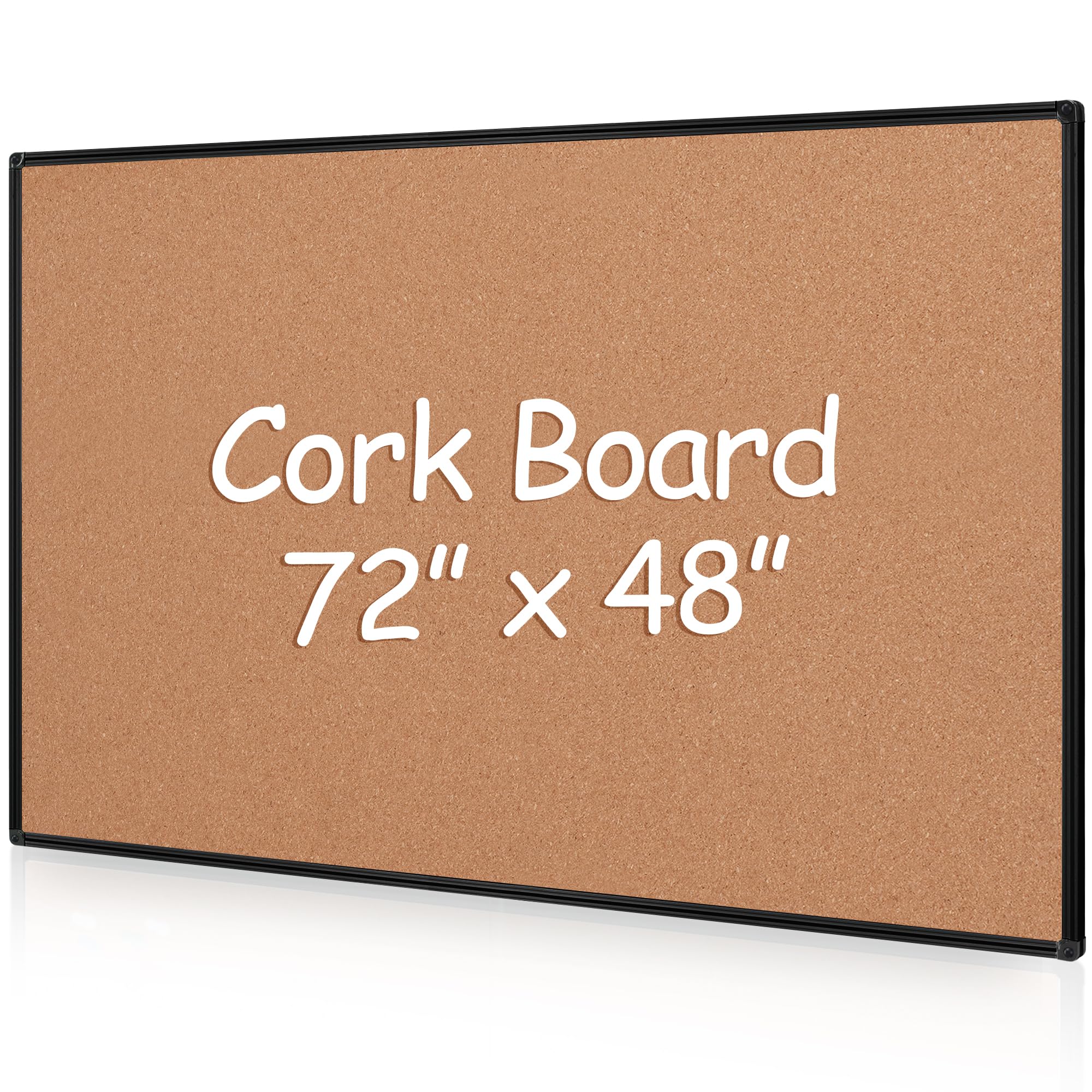 Board2by Extra Large Cork Bulletin Board 72" X 48", Black Aluminum Framed 6'x4' Corkboard for Wall, Wall Mounted Notice Pin Board with 18 Push Pins for School, Home & Office