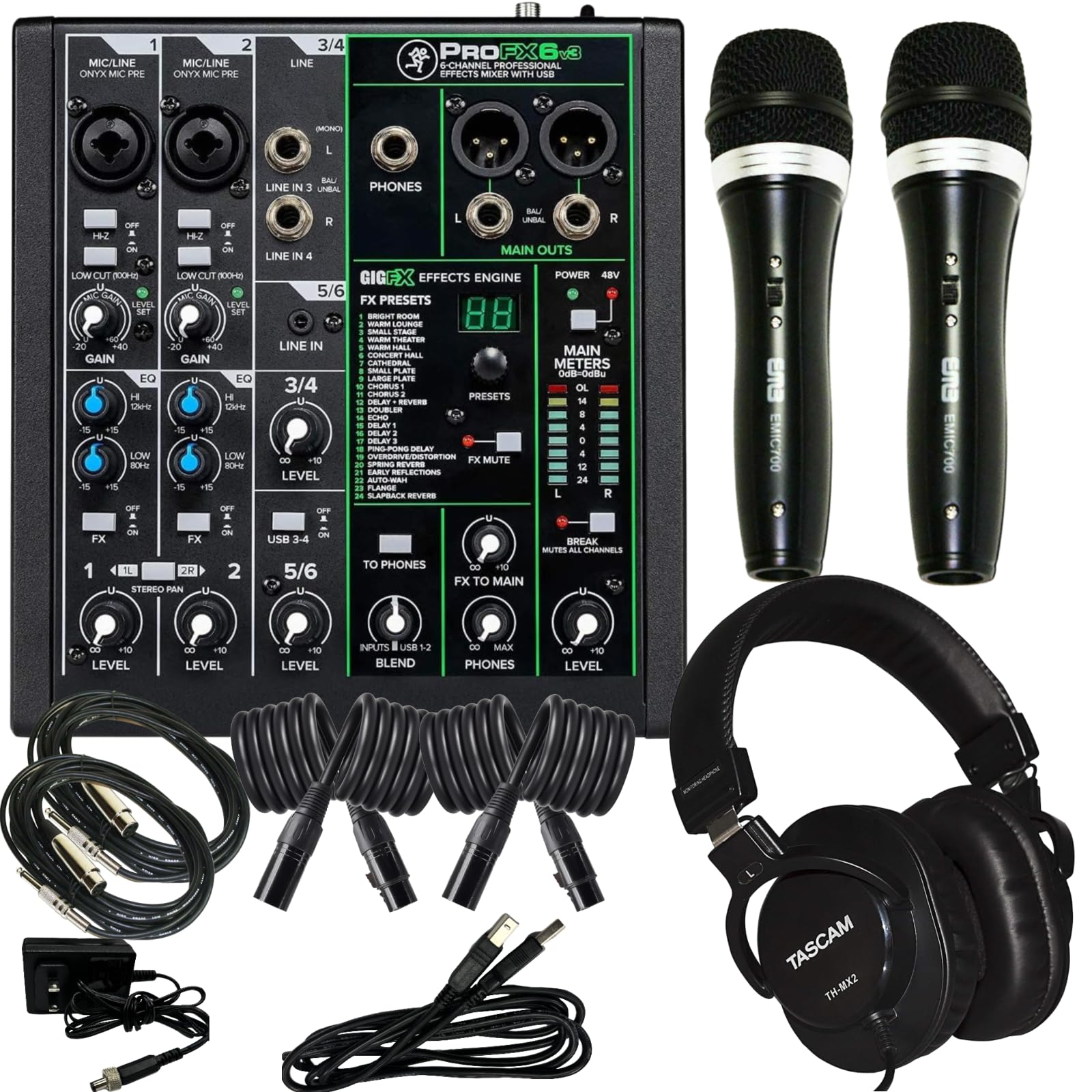 Amazon.com: Mackie ProFX6v3 Mixer Bundle w/Onyx Preamps, 2 EMB