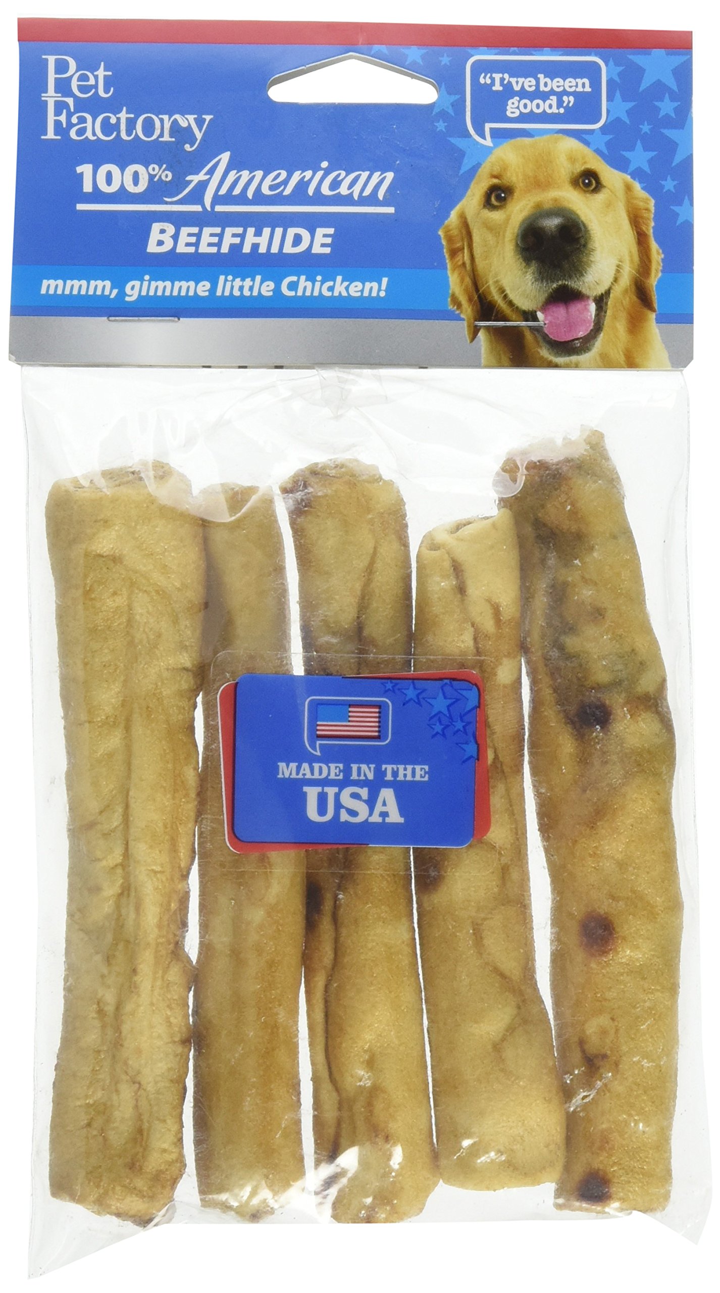 Pet Factory 100% Made in USA Beefhide 5" Chip Rolls Dog Chew Treats - Chicken Flavor, 5 Count/1 Pack