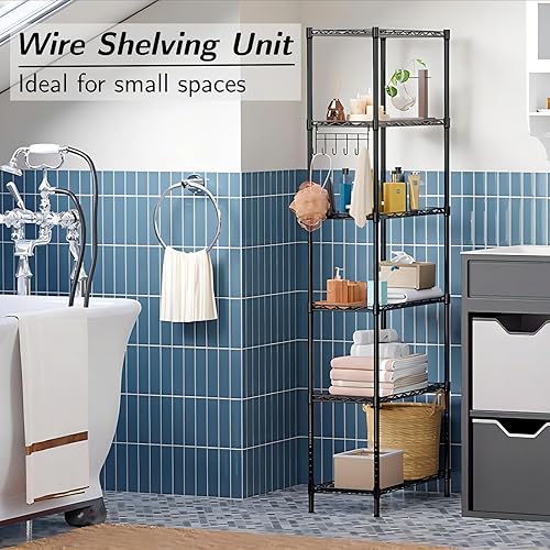 Miniatura 3 de Homdox Estante de almacenamiento de 6 niveles, estantería de alambre, organización de estante independiente, patas de nivelación ajustables, ganchos