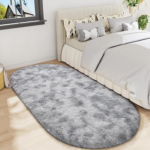 Miniatura 245 de LOCHAS Alfombra esponjosa para dormitorio, 2.6 x 5.3 pies, alfombra lanuda para dormitorio, mesita de noche, alfombra ovalada suave para sala
