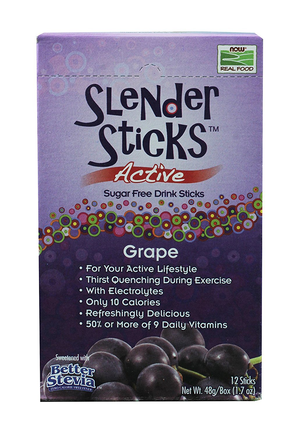 Now Foods Slender Sticks Active Grape, Grape 12 sticks (Pack of 5)