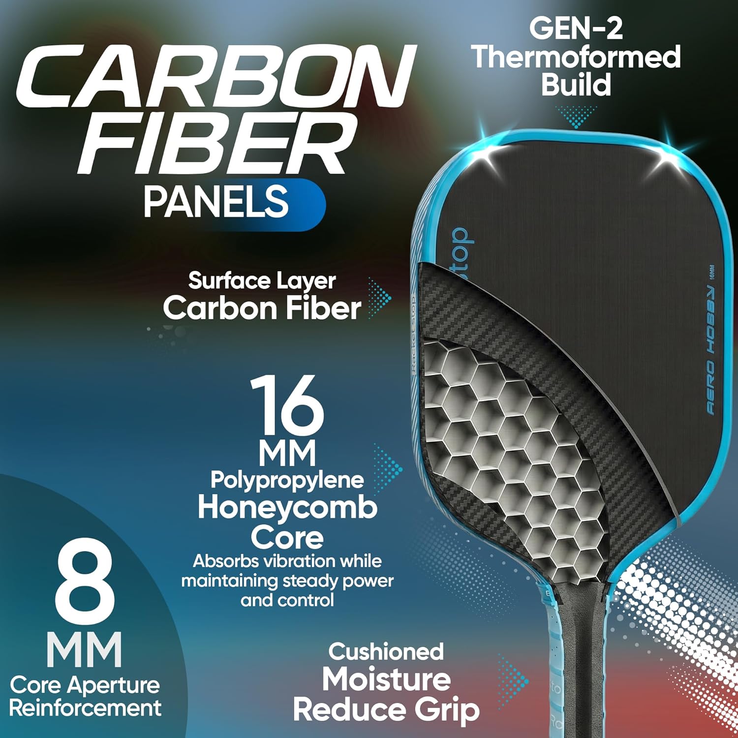 Aero Hobby Carbon Pickleball Paddle for Beginners & Recreational Players-Lightweight with Carbon Fiber Face, 16mm PP Honeycomb Core, Forgiving Sweet Spot, Cushioned Grip, Quality Gift Box