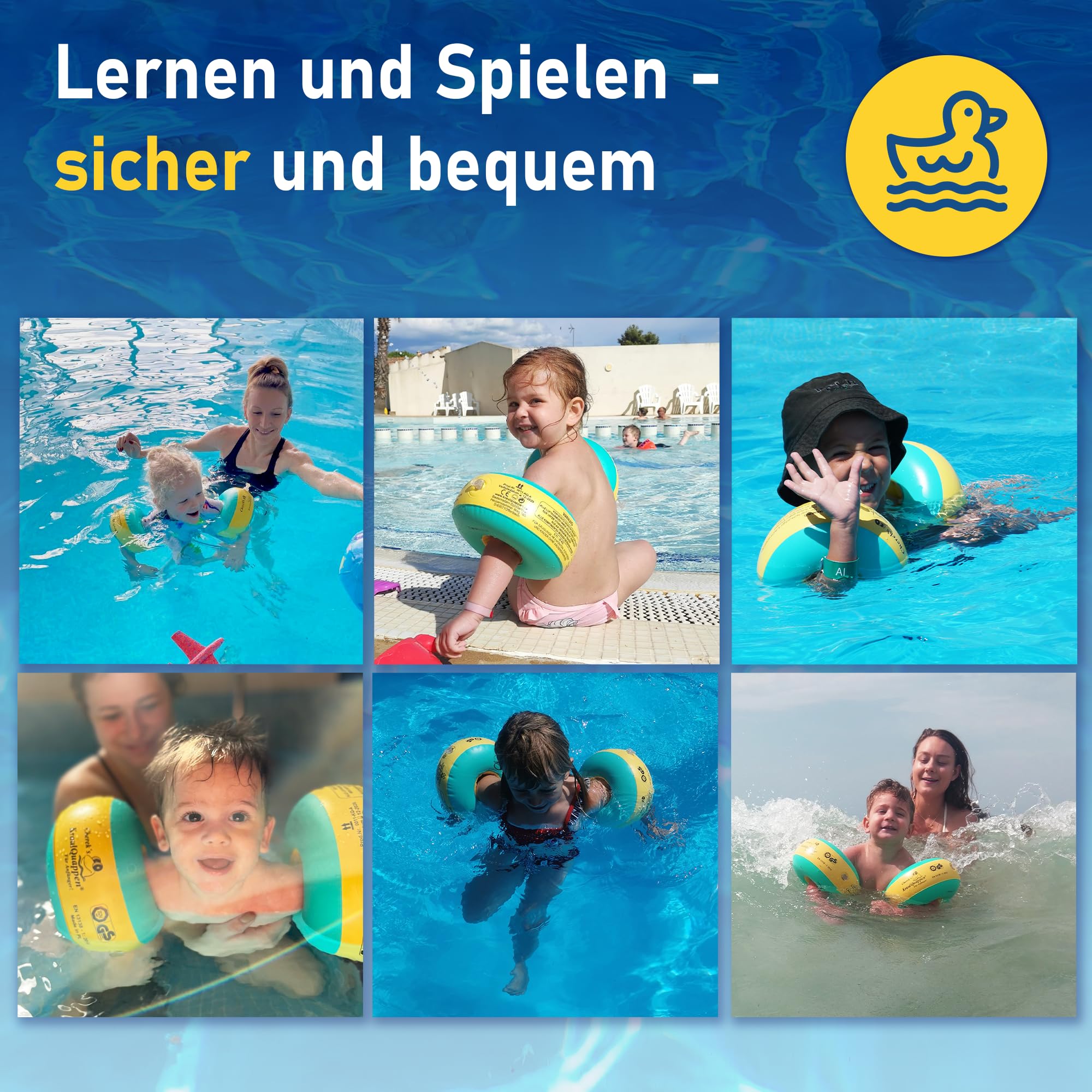 Cherek’s KraulQuappen Schwimmflügel für Anfänger - Schwimmhilfe für Säuglinge & Kleinkinder ab 7 Monat bis 30 kg Gelb-Grün