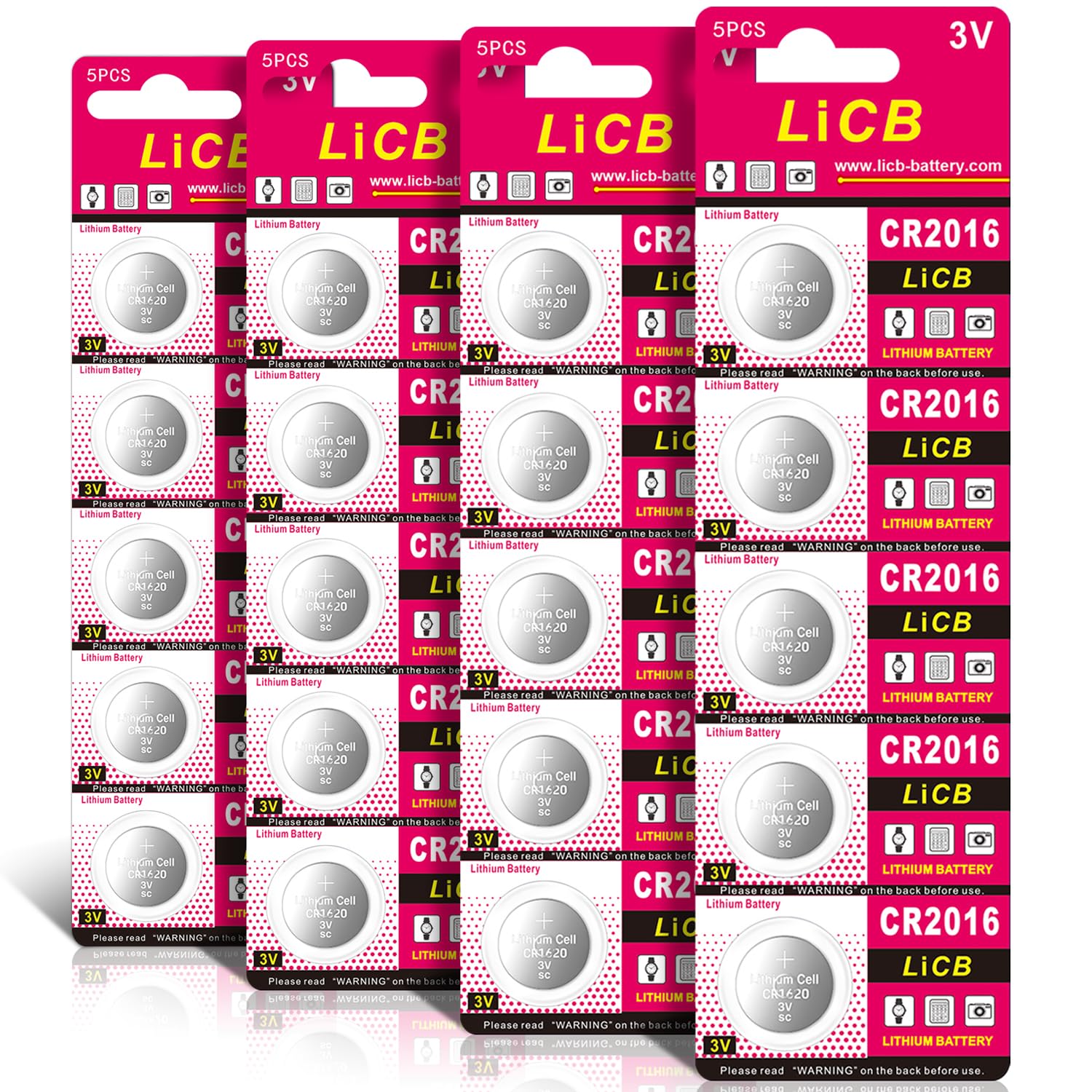 LiCB CR 2016 Battery,CR2016 Lithium Batteries,3 Volt Coin & Button Cell (20 Pack)