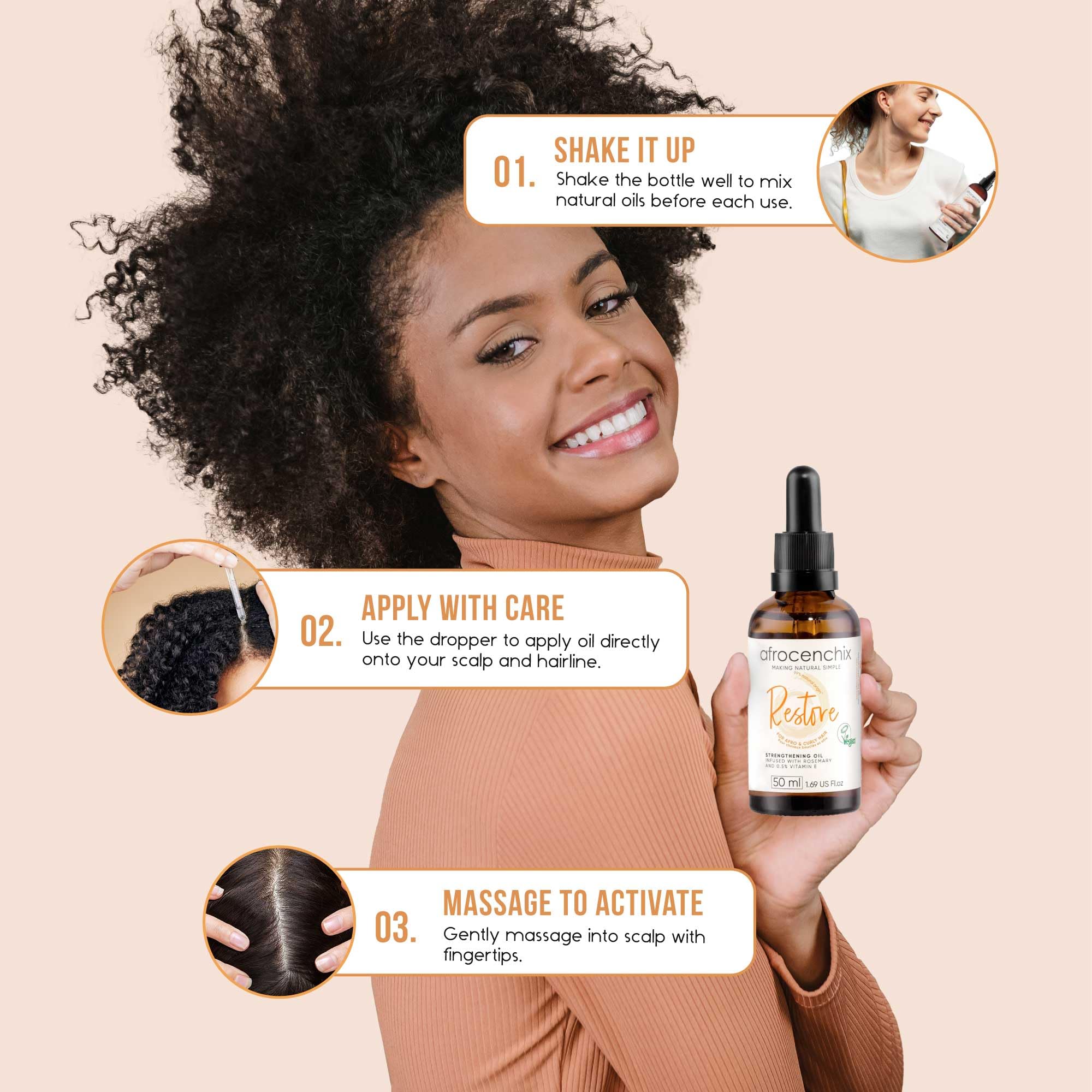 Afrocenchix Restore Damage Repair & Protection Hair Oil, with Omega 3 - Image 3