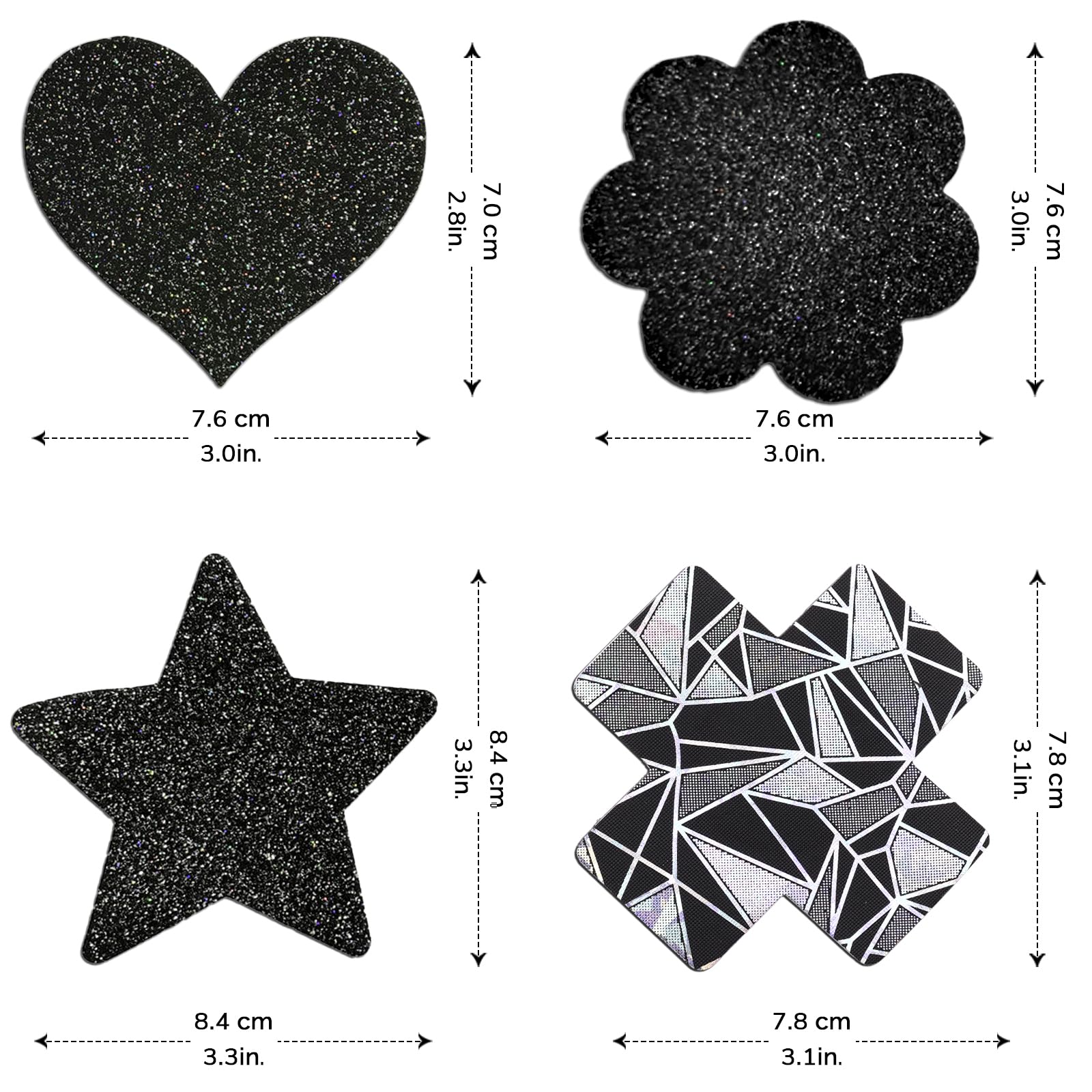 Tripetals Glitters Pasties Nipple Covers Stickers for Women Rave Party Disposable Sticky Breast Petals: Black 12