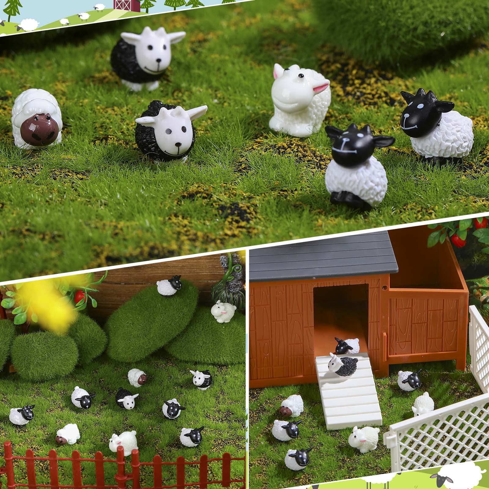 Lot De 24 Figurines Miniatures Moutons Et Poules - Résine étanche, Décoration Jardin Féerique, Mousse
