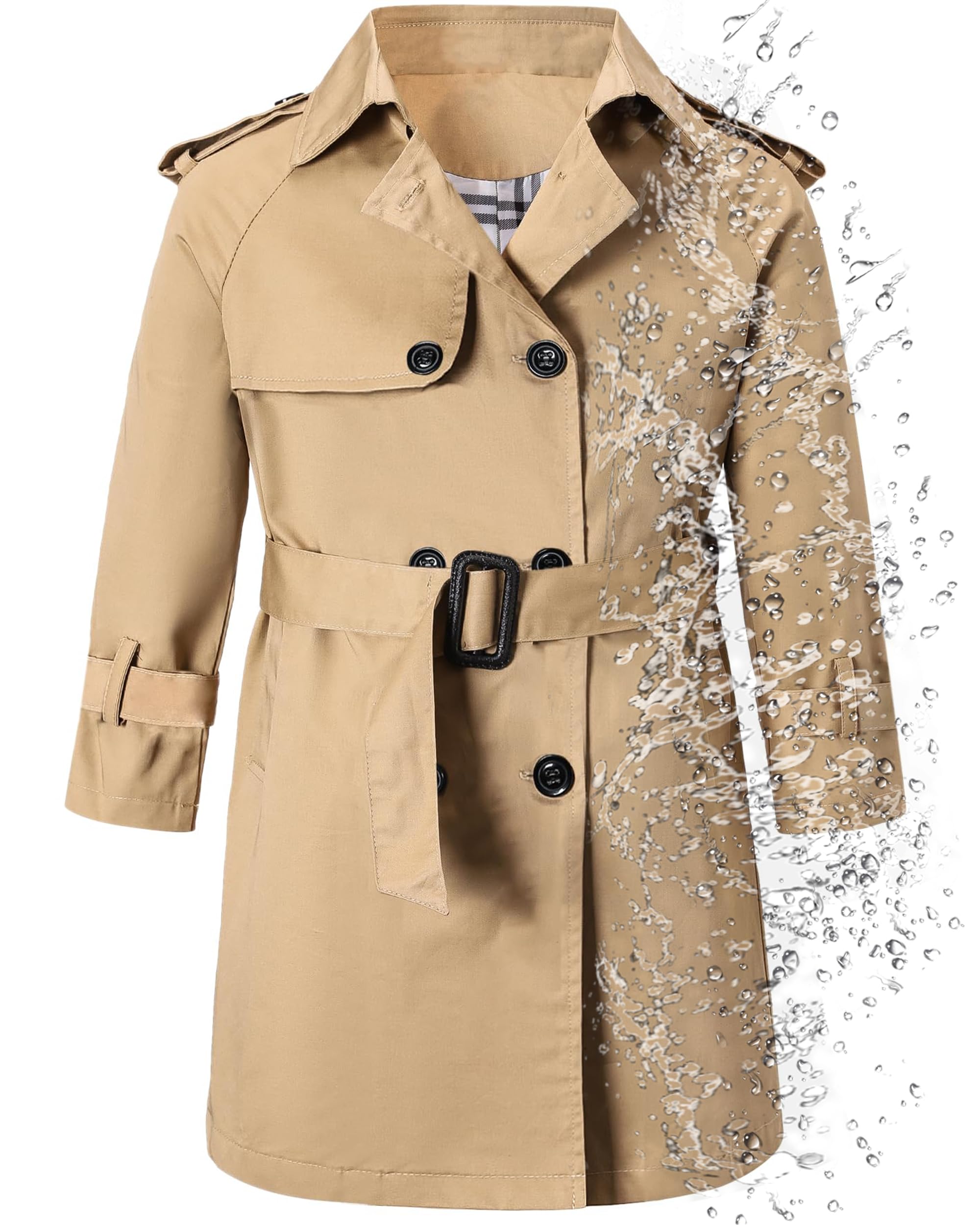 Betusline Boys Waterproof Trench Coat Double Breasted Classic Belted Outwear Jacket Dress Coats