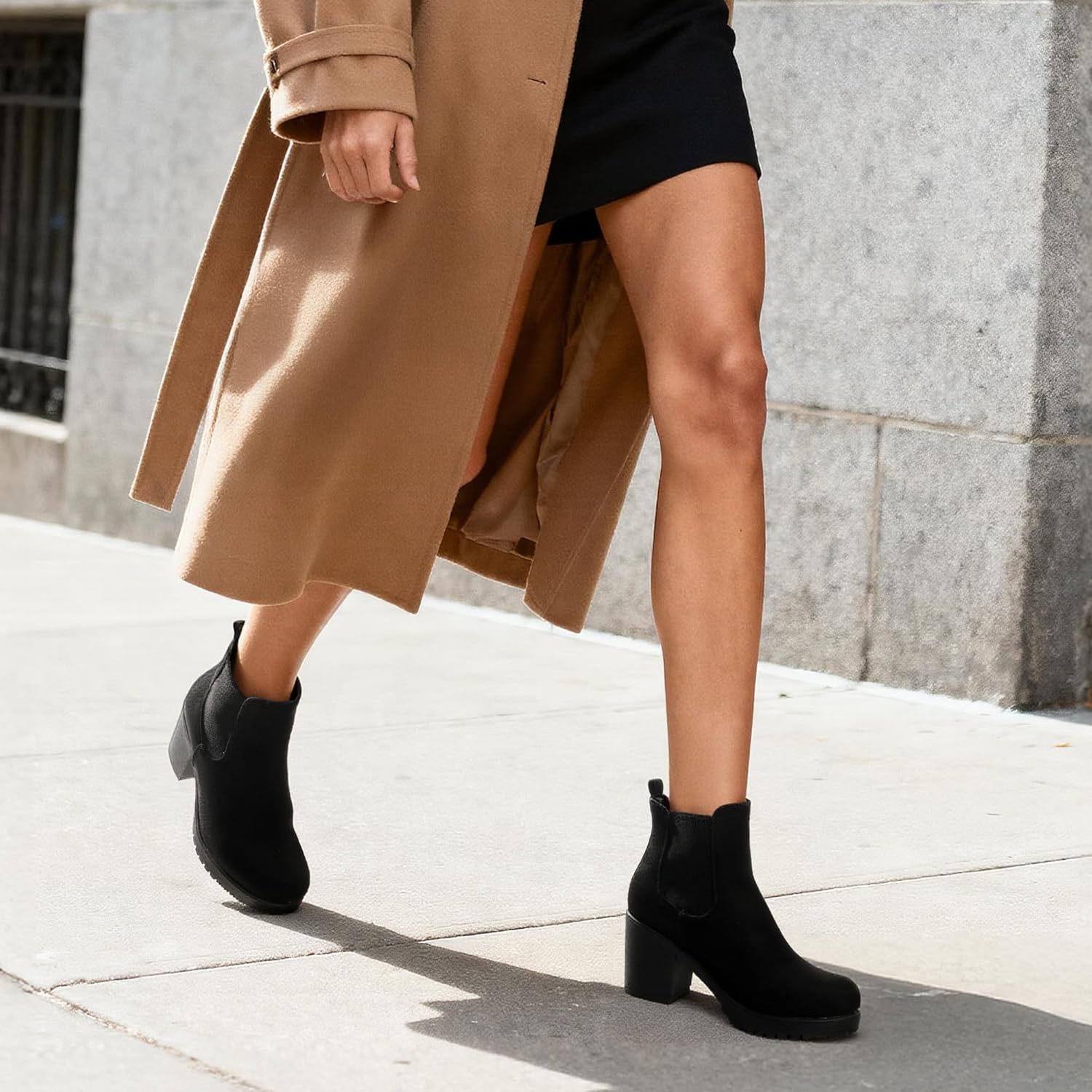 DREAM PAIRS Women's High Chunky Heel Chelsea Ankle Boots Slip On Elastic Fall Heeled Booties Shoes - Image 3