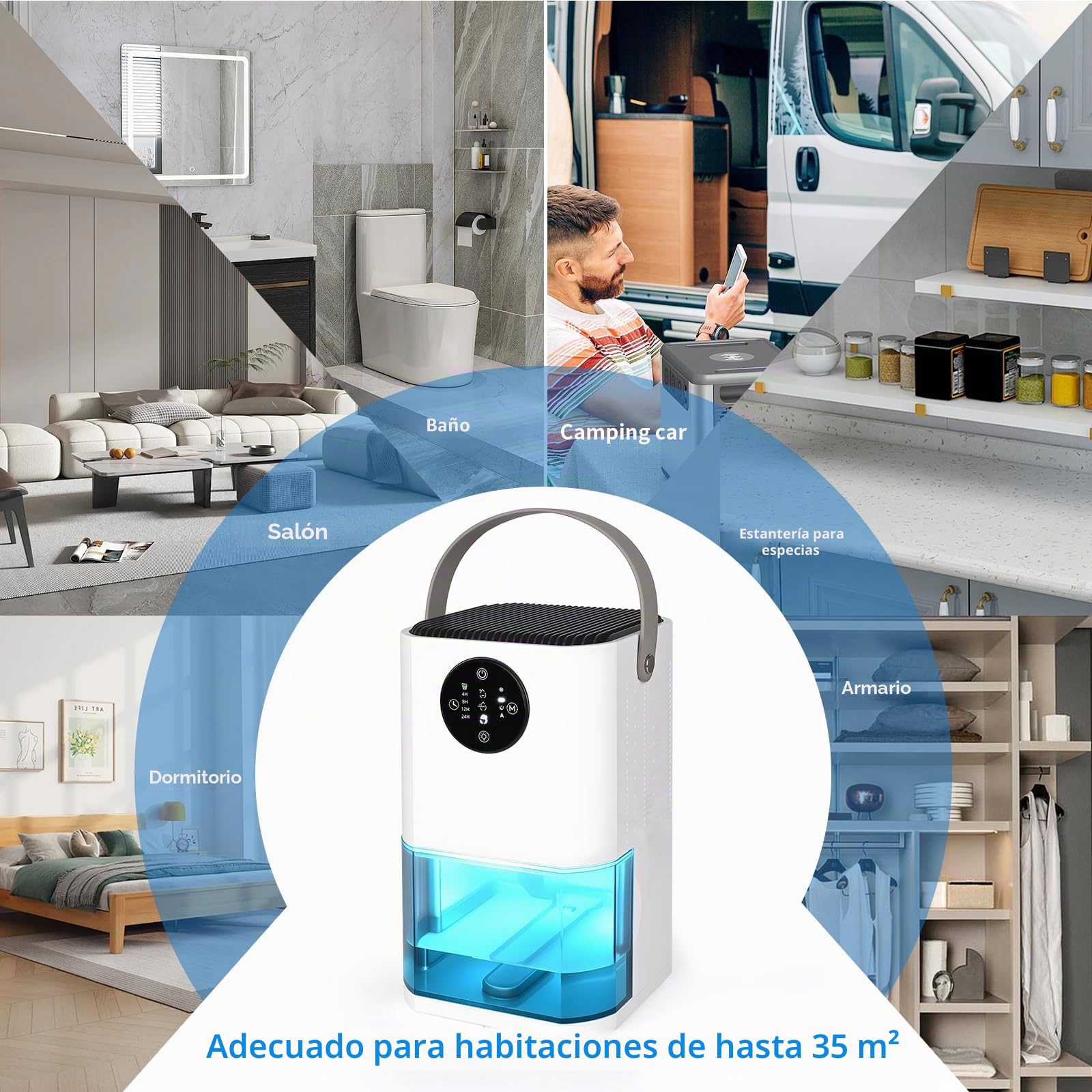 Dreamhigh® 1.7L Deshumificadores de Humedad, Deshumidificador Silencioso, Cobertura Hasta 35㎡, Deshumidificador Electrico para Dormitorio, Baño, Armario, Deshumidificación-750 ml/Día