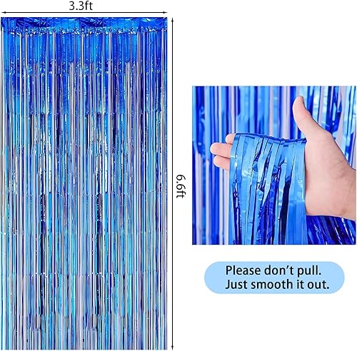 Miniatura 6 de AIBIIN 2 cortinas de papel de aluminio de 3.3 x 6.6 pies, cortinas de flecos metálicos azules de oropel de papel de aluminio de pequeño príncipe,