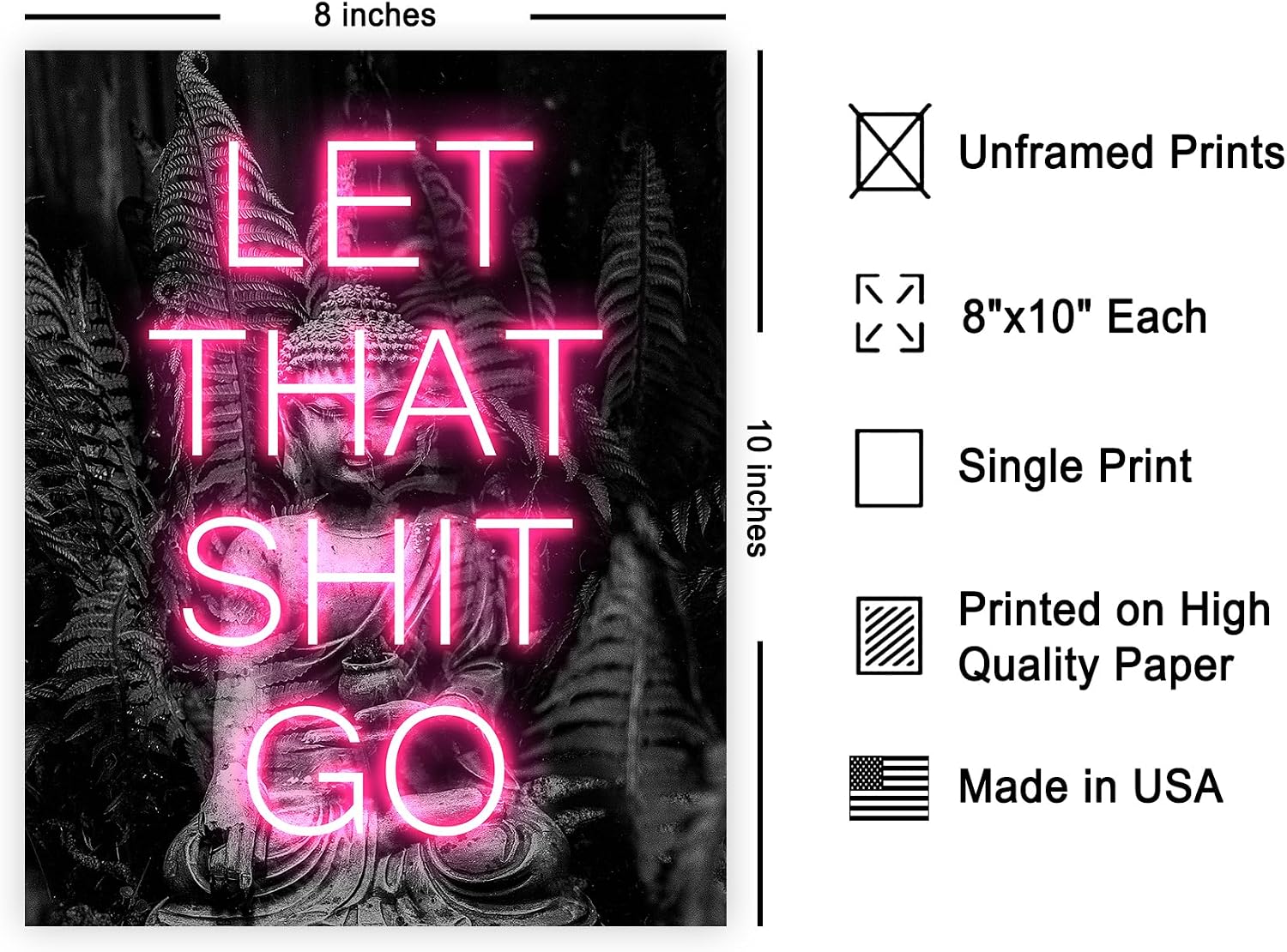 Poster Master Let That Shit Go Print - Neon Typography Poster - Modern & Pop Art - Motivational Gift for Men & Women - Inspiring Decor for Bedroom, Yoga Studio or Spa Room - 8x10 UNFRAMED Wall Art