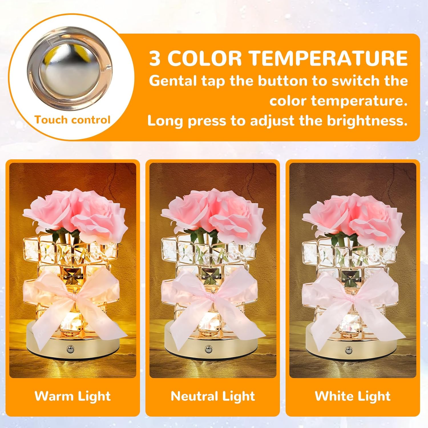 Tulip Flower Lamp, Rechargeable Cordless Touch Table Lamp, Touch Dimming Night Light, LED Flower Table Lamps, Romantic Decor for Bedside Nightstand (Rose-Pink)