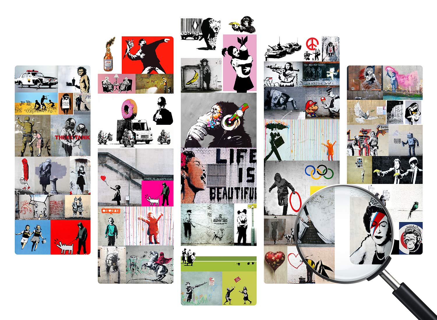 Giallobus - 5 Panneau multiple Art Board - Banksy - Collage de Banksy 2 - Bois MDF - 140x100