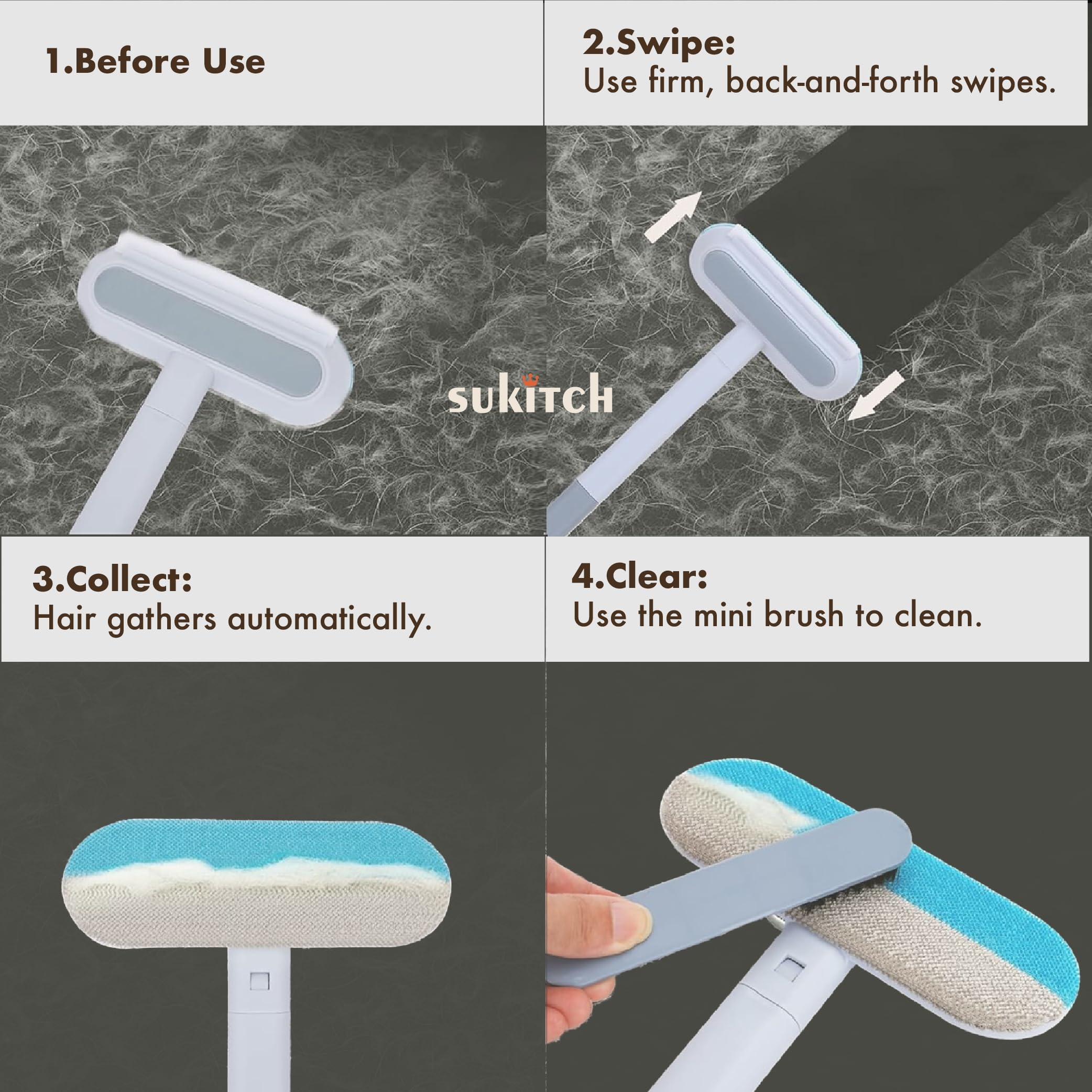 Pet Hair Remover for Couch, Grey, 17.3Inch, Durable, Reusable, Washable Lint Cleaner for Dog and Cat Hair, Gentle on Furniture, Effective on Carpets, Clothing, Bedding - image 7