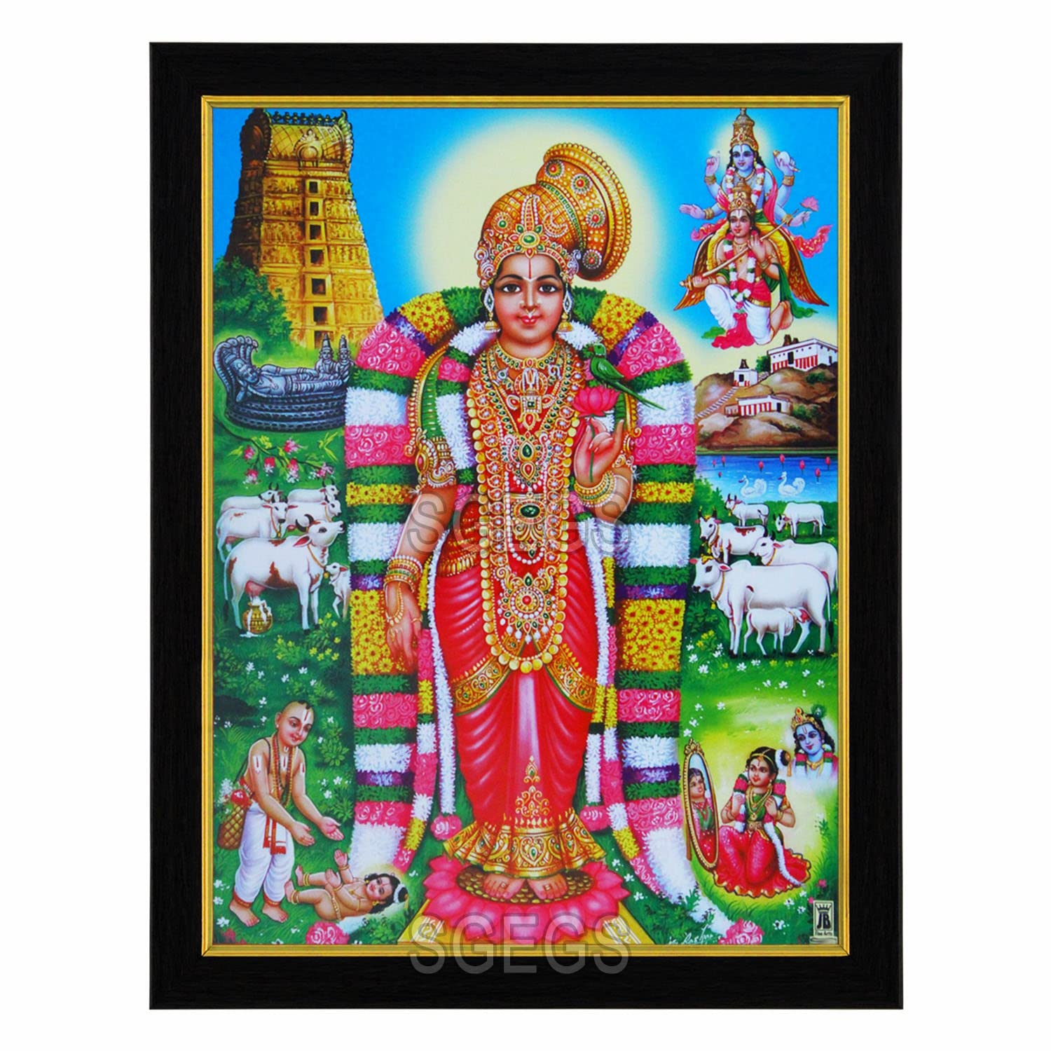 SHREE GANESH ENTERPRISE GIFTING SOLUTIONS Goddess Sri Andal HD Photo Frame Nachiyar Amman Goda Devi Painting Pooja Wall Hanging Puja Temple (Wood, Poster with Frame,Multicolour, 23.5X1x31cm)