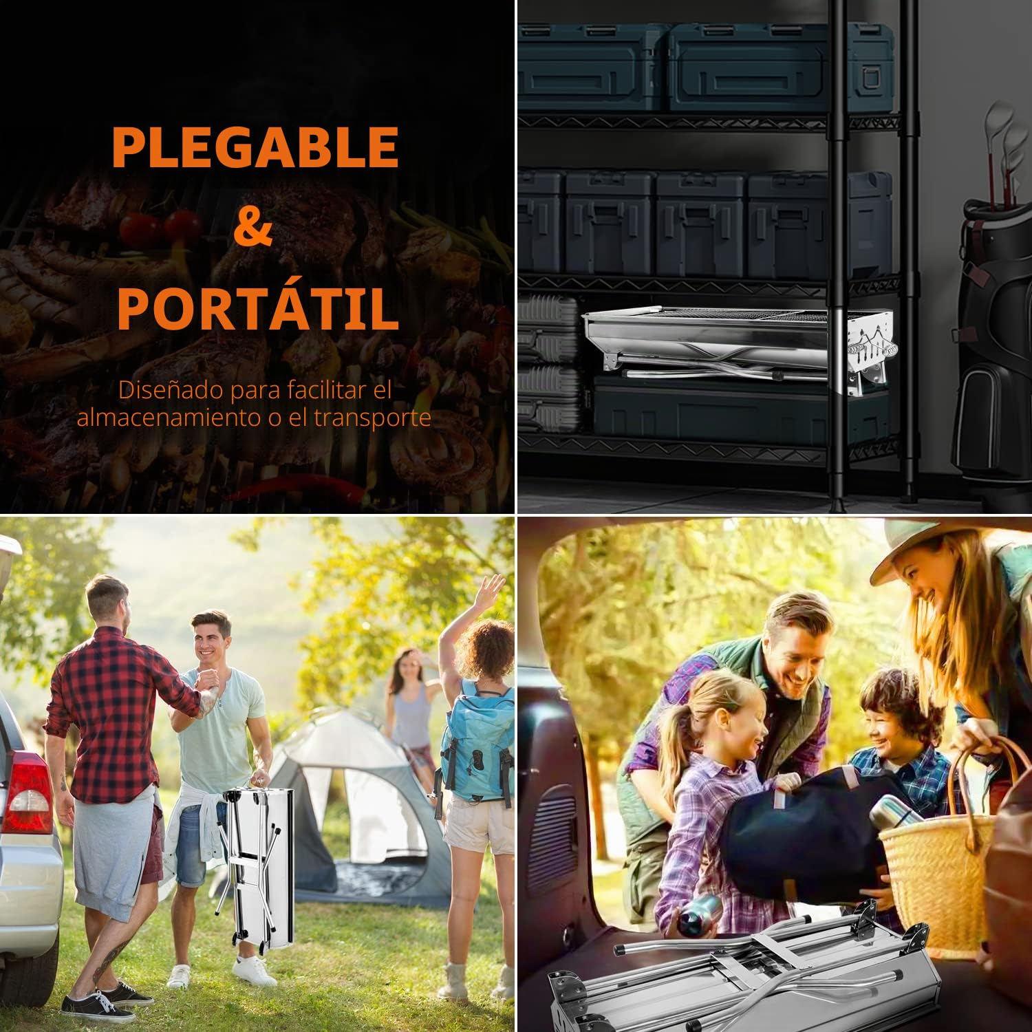 Set de parrilla para carbón vegetal SunJas que incluye ventilador, pinzas de barbacoa, tenedor, espátula para barbacoa y 12 pinchos para brochetas, barbacoa de mesa plegable para viaje