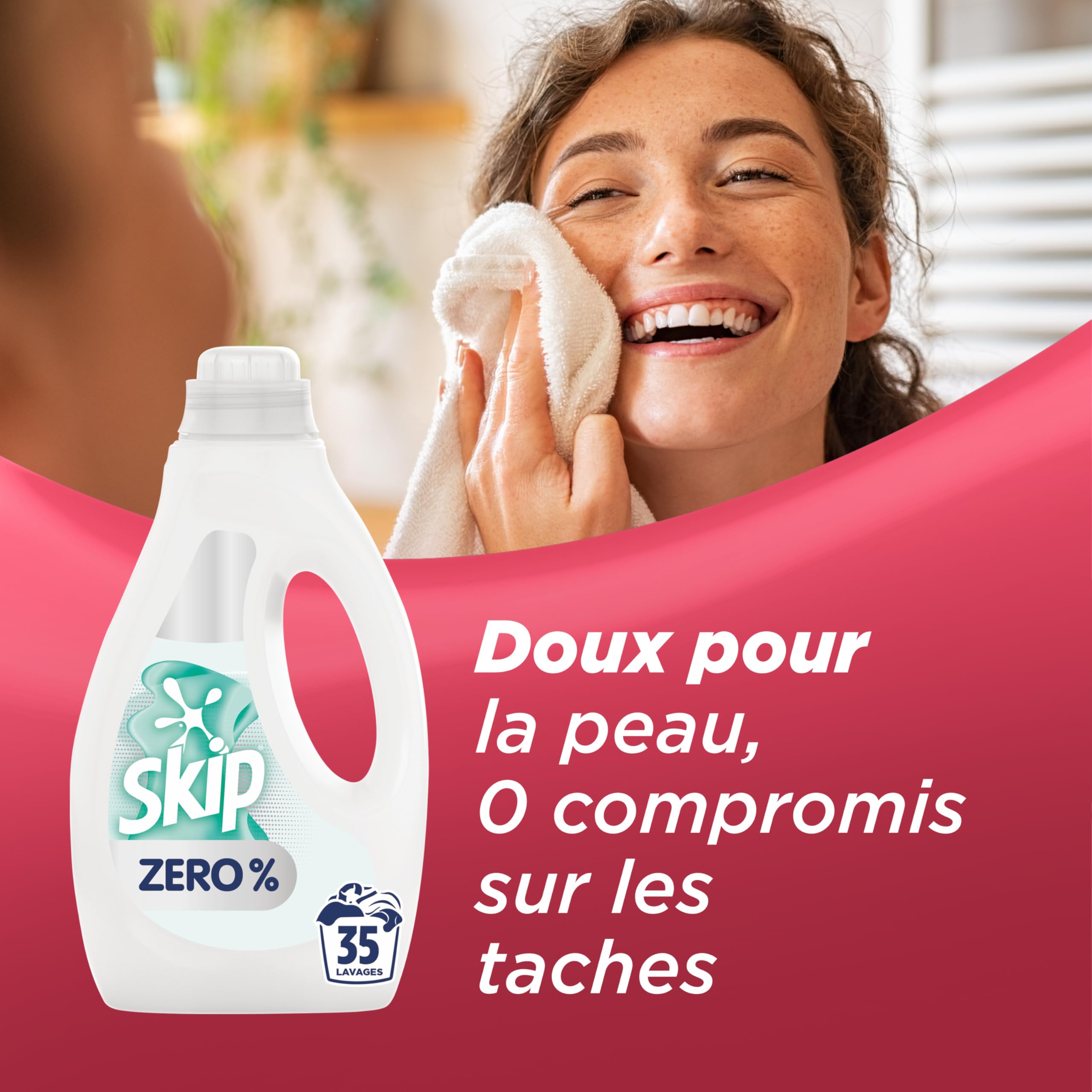 SKIP - Lessive Liquide Peaux Sensibles - Contre les taches tenaces - Parfum léger et agréable - Testée dermatologiquement - Lot de 5x37 lavages