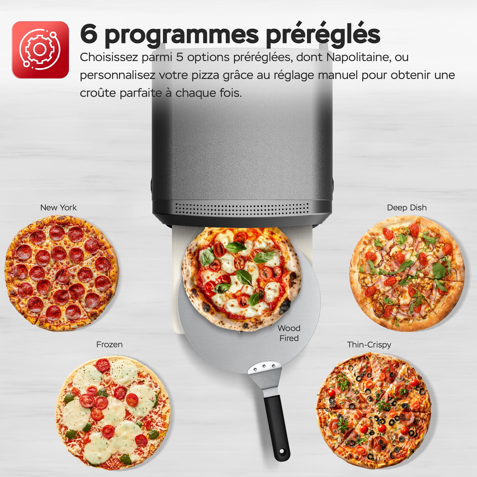 Four à pizza électrique jusqu'à 450 °C pour 37 cm (14.6") Pizza New York avec pierre à pizza – Utilisation intérieur/extérieur – 2200 W – Idéal pour maison, jardin, table ou cuisine mobile