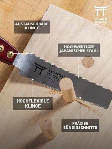 Temple Tool Co. Japanese Flush Cut Saw - 6 Inch Double Edge Pull Saw for Flush Cutting Dowels, Pegs, Wedges - Hardwood Softwood - 6